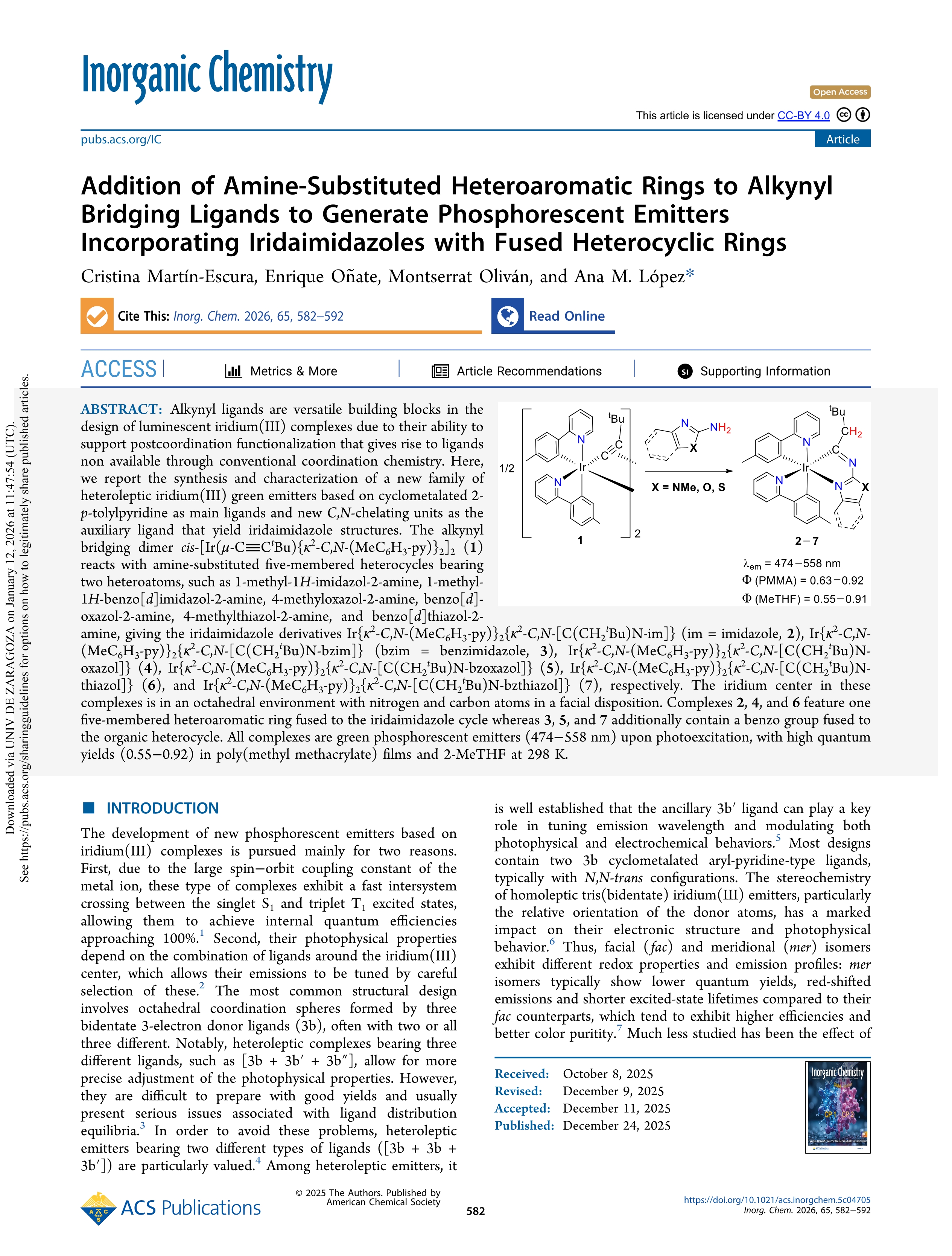 Addition of Amine-Substituted Heteroaromatic Rings to Alkynyl Bridging Ligands to Generate Phosphorescent Emitters Incorporating Iridaimidazoles with Fused Heterocyclic Rings
