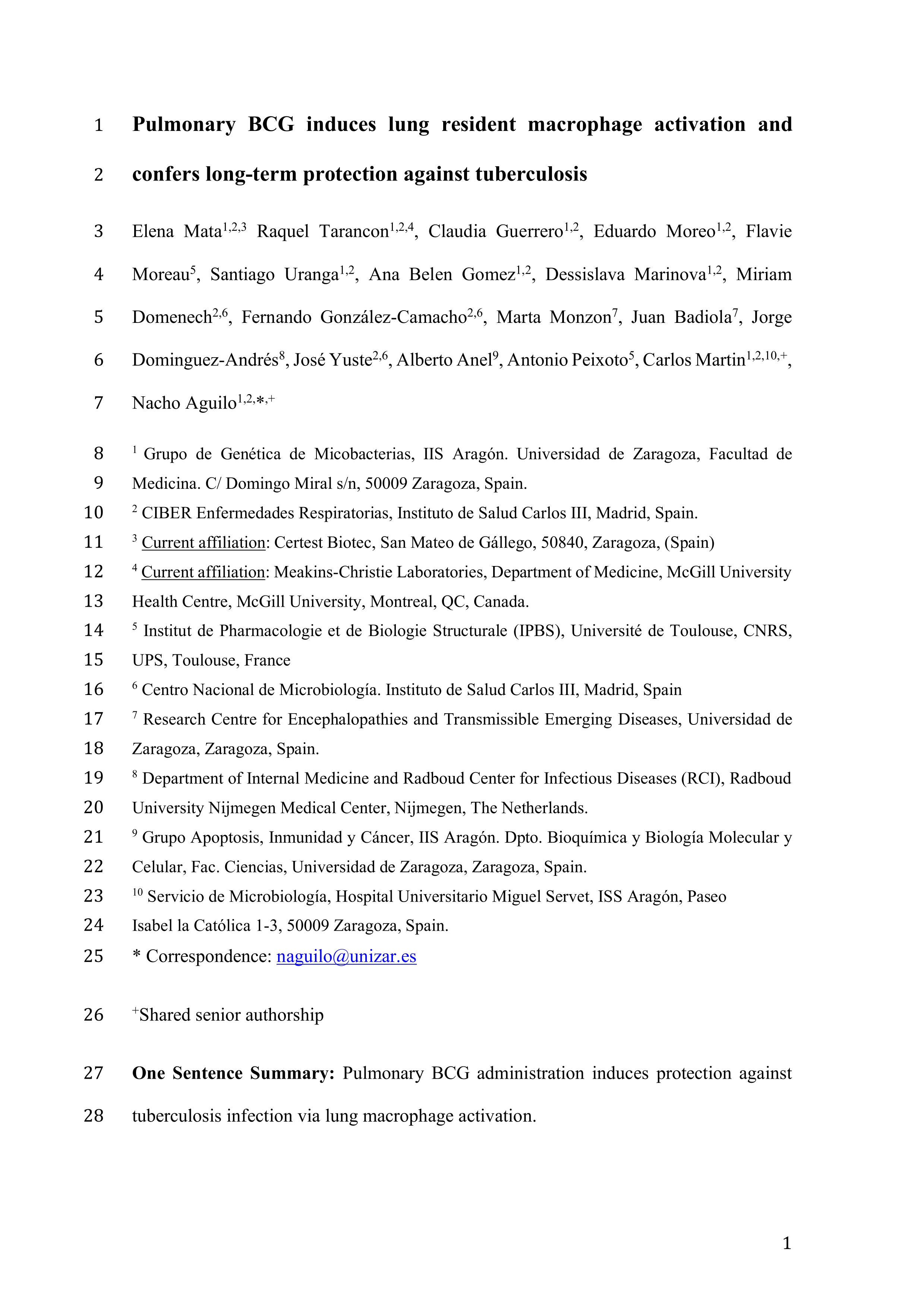 Pulmonary BCG induces lung-resident macrophage activation and confers long-term protection against tuberculosis