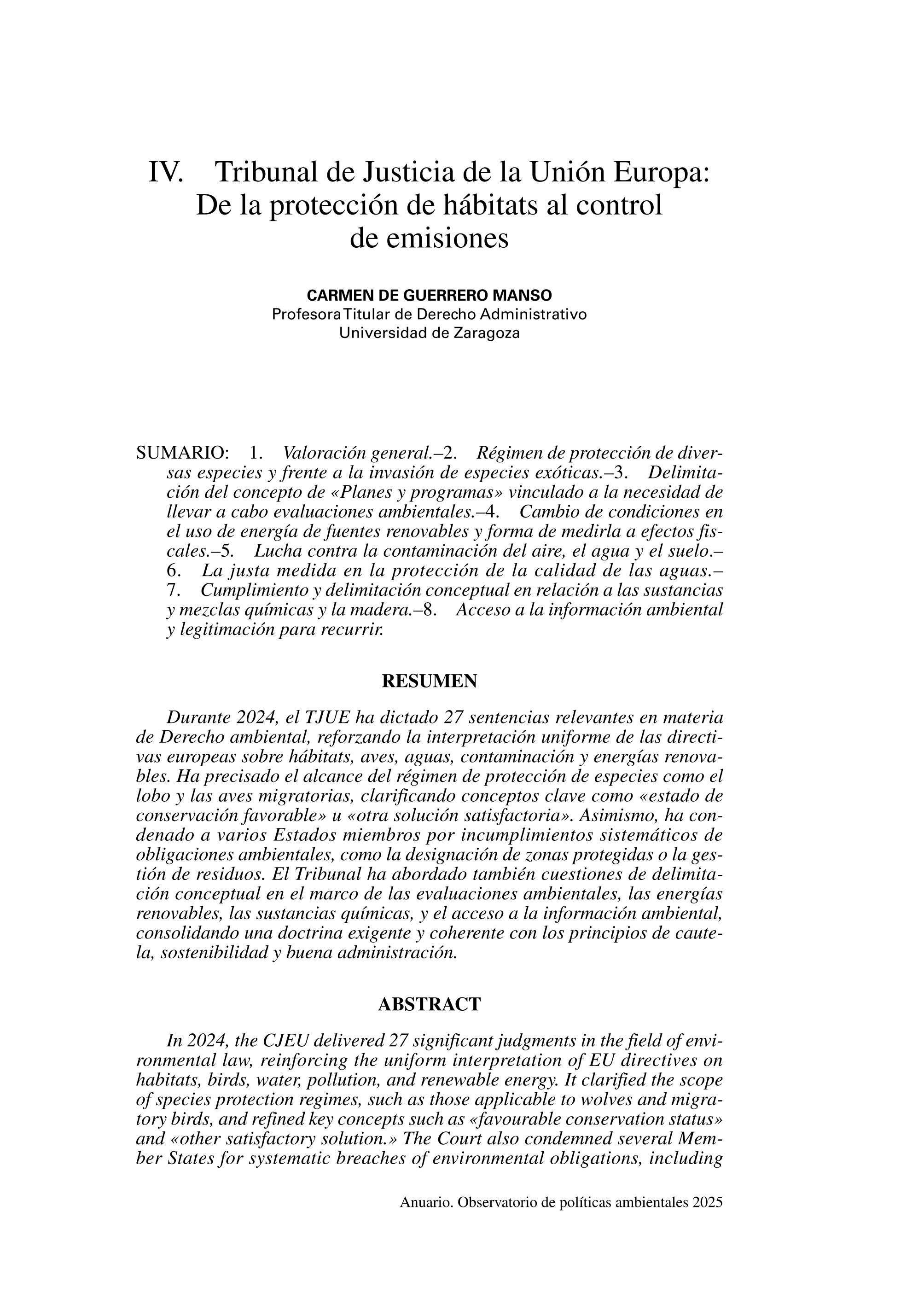 Tribunal de Justicia de la Unión Europea: De la protección de hábitats al control de emisiones