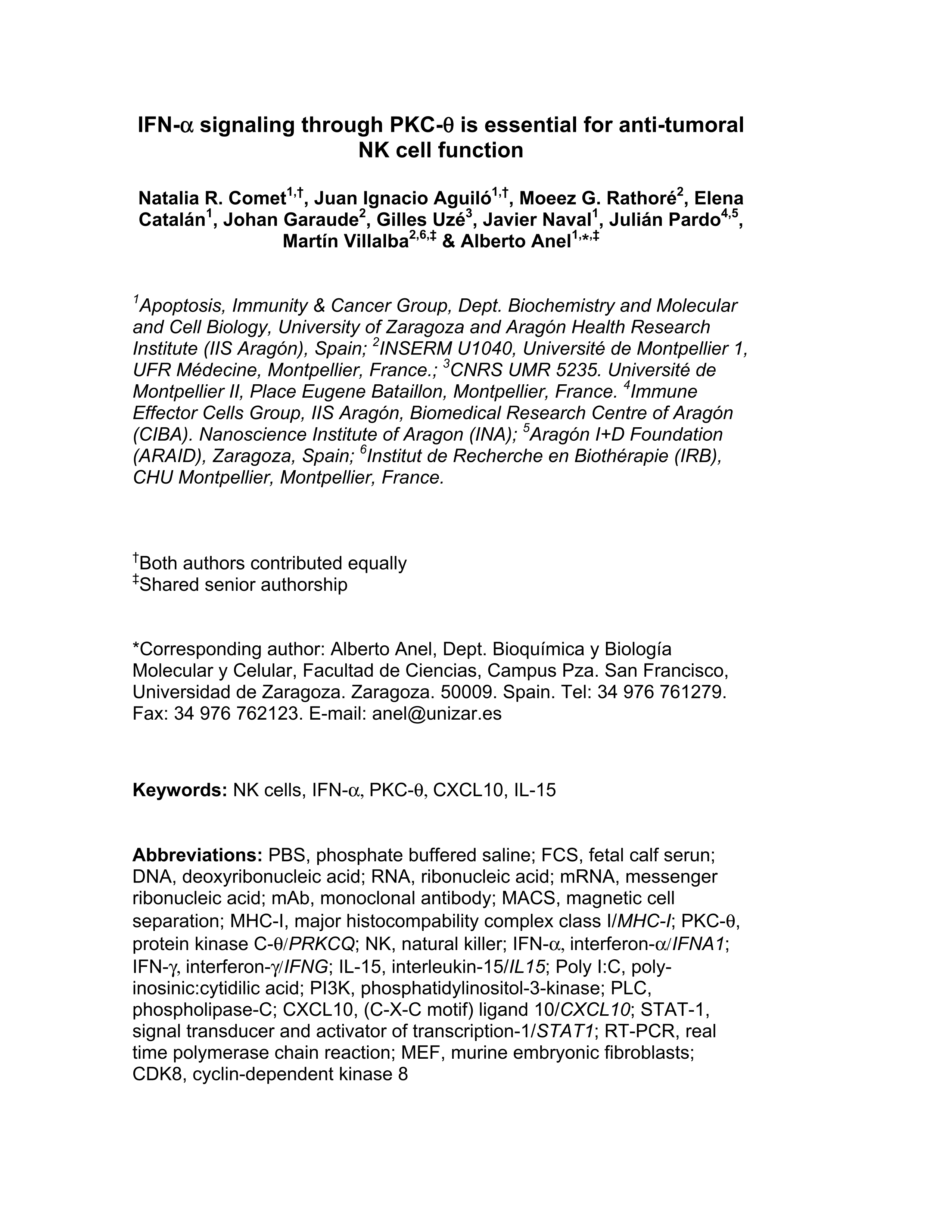 IFN-a signaling through PKC-Thetha is essential for anti-tumoral NK cell function