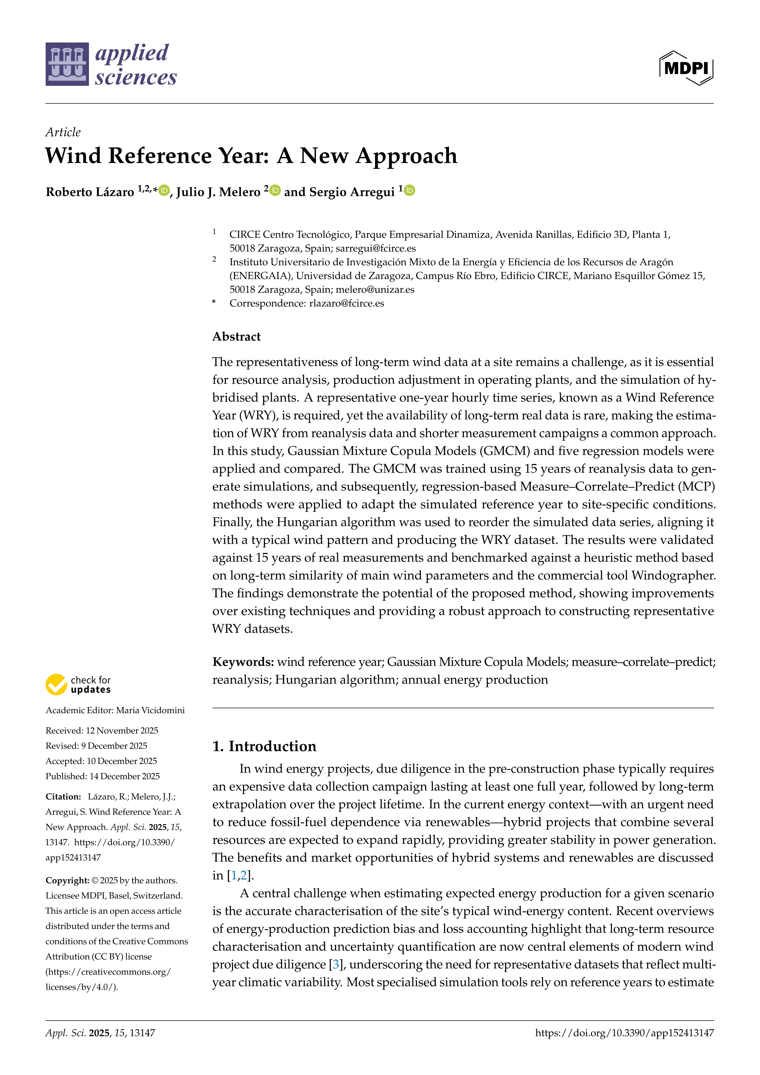 Wind Reference Year: A New Approach
