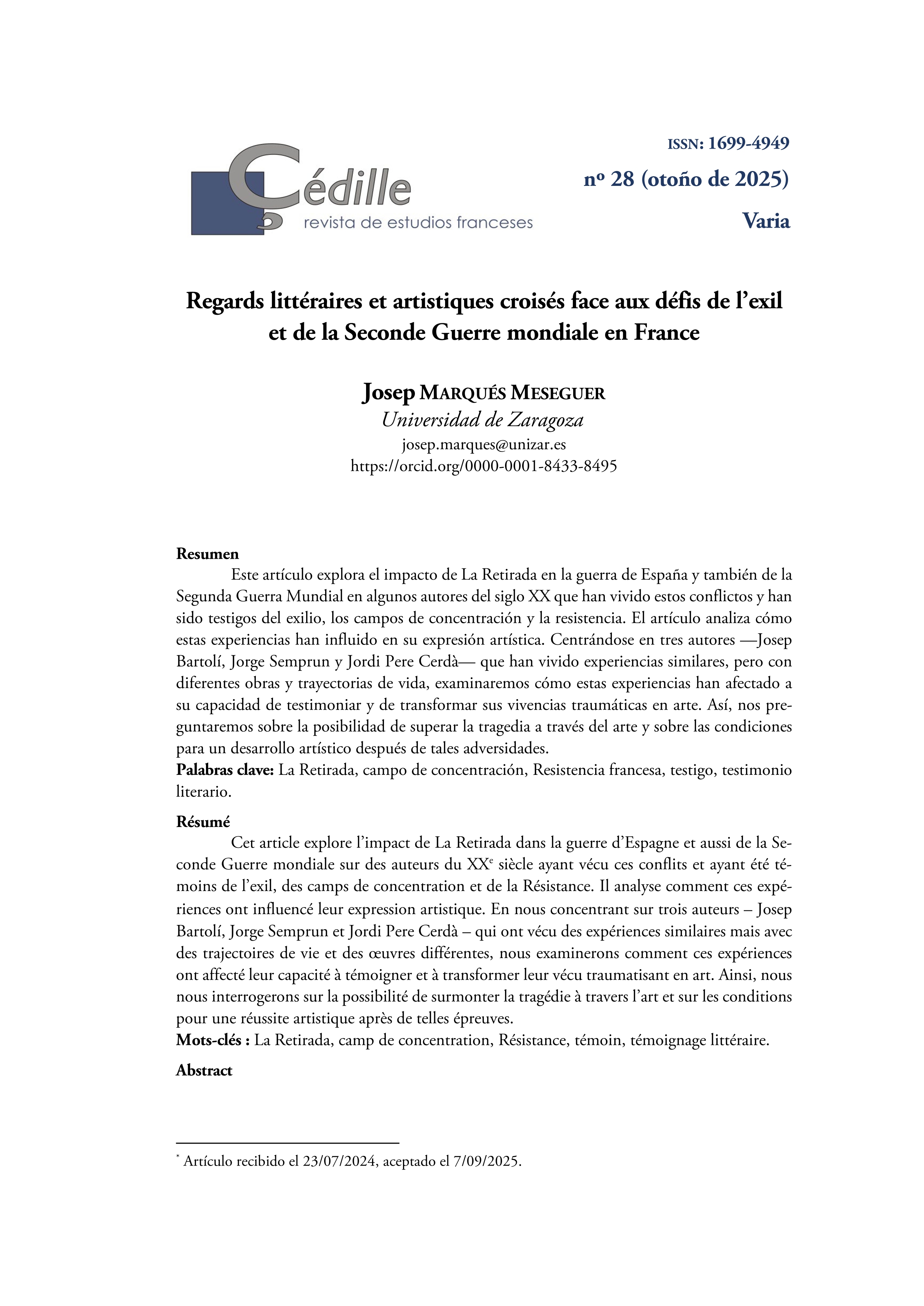 Regards littéraires et artistiques croisés face aux défis de l’exil et de la Seconde Guerre mondiale en France