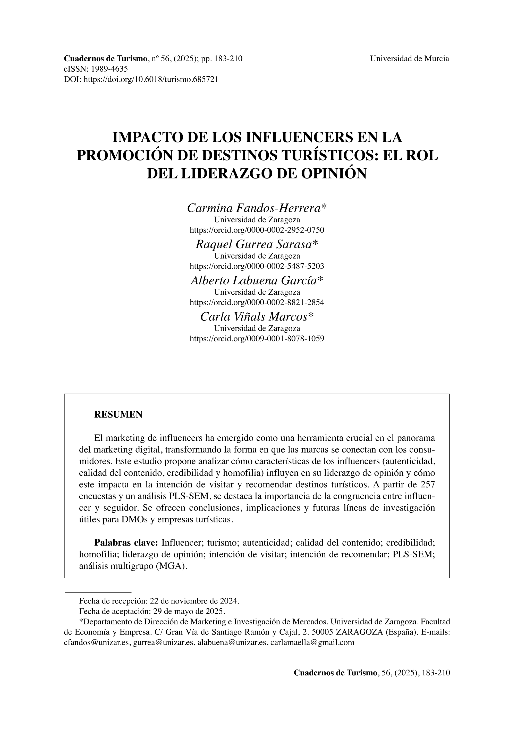 Impacto de los influencers en la promoción de destinos turísticos: el rol del liderazgo de opinión