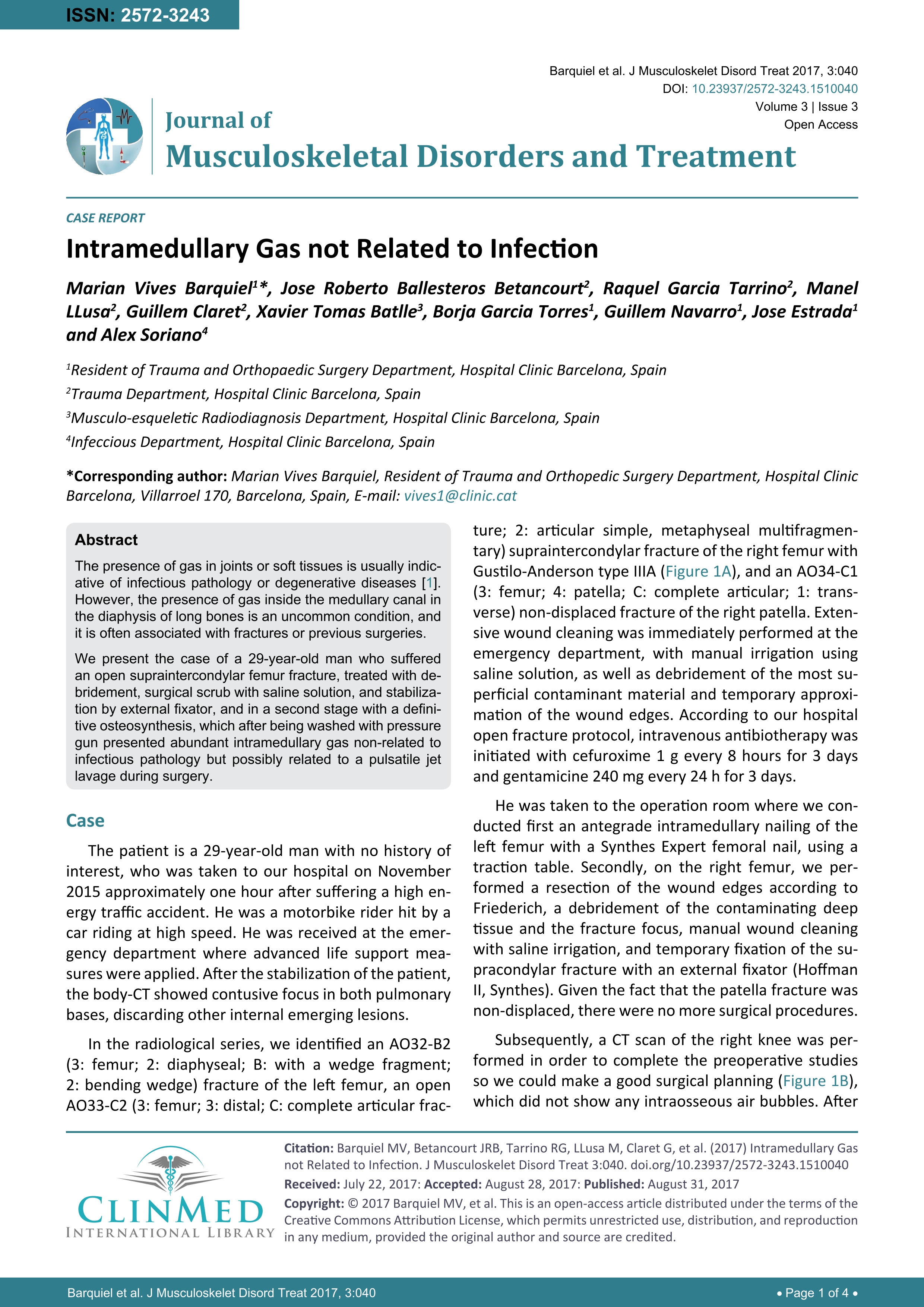 Intramedulary gas no related to infection