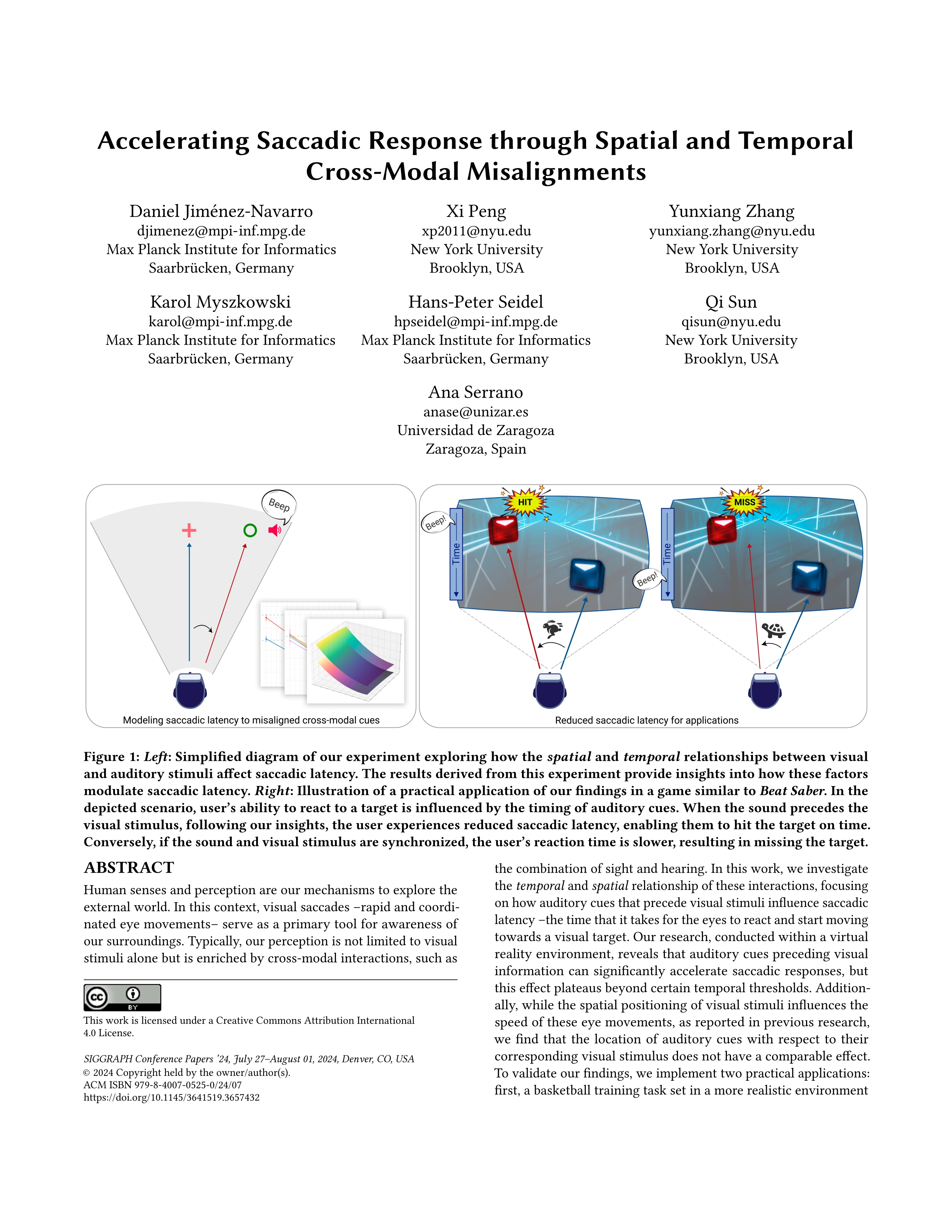 Accelerating Saccadic Response through Spatial and Temporal Cross-Modal Misalignments