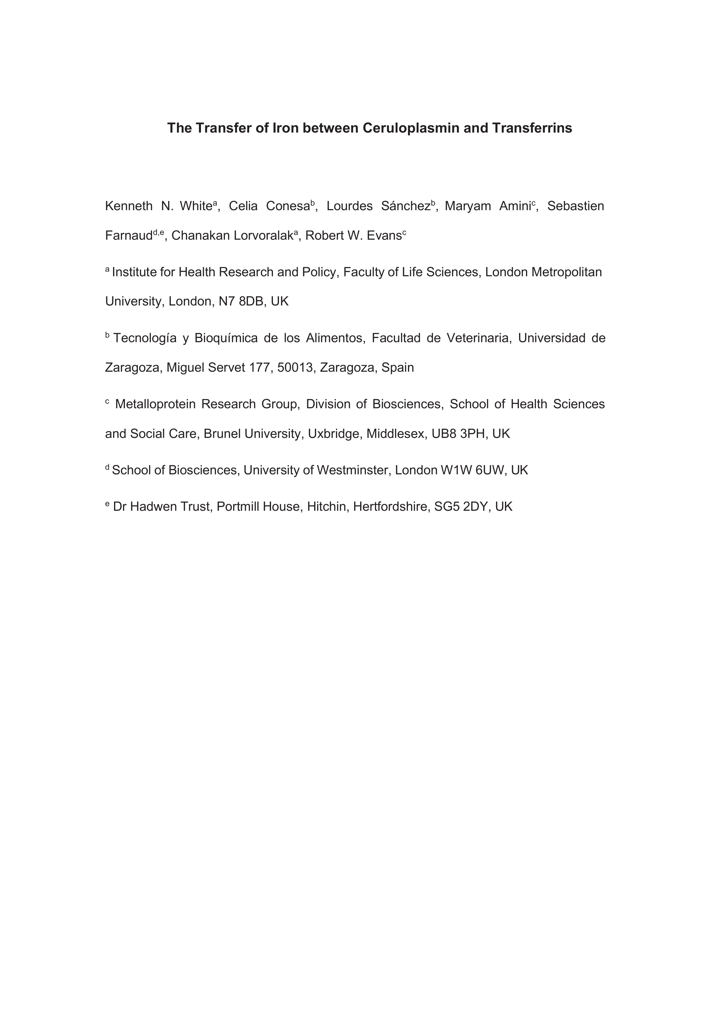 The transfer of iron between ceruloplasmin and transferrins