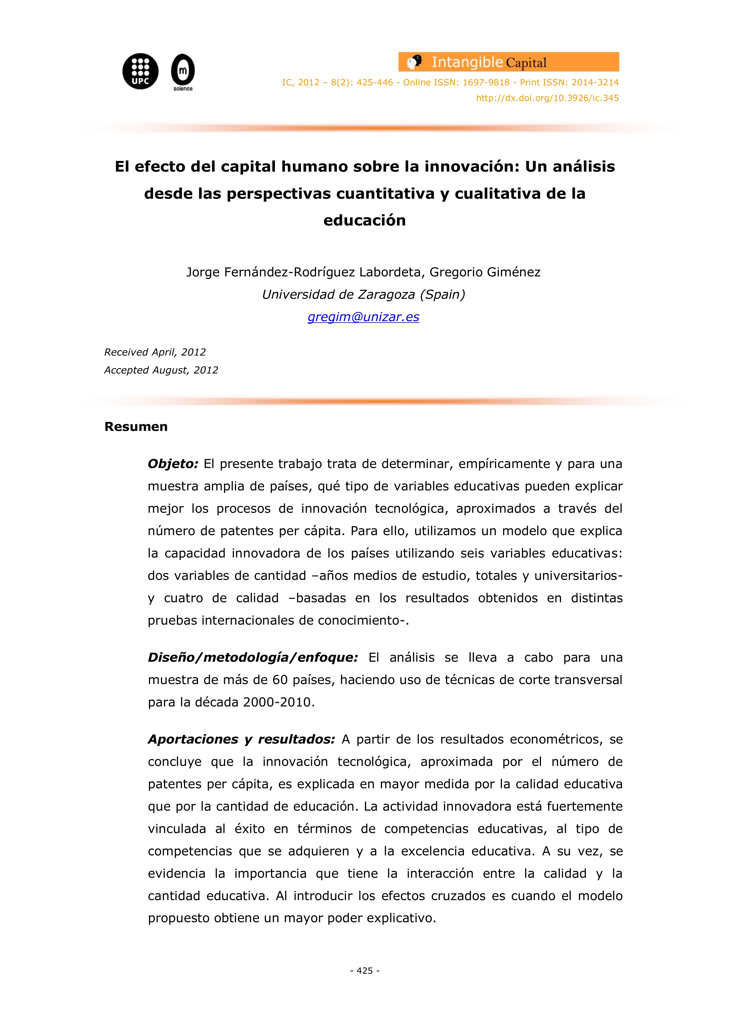 The effect of human capital on innovation: Analysis from the quantitative and qualitative perspectives of education