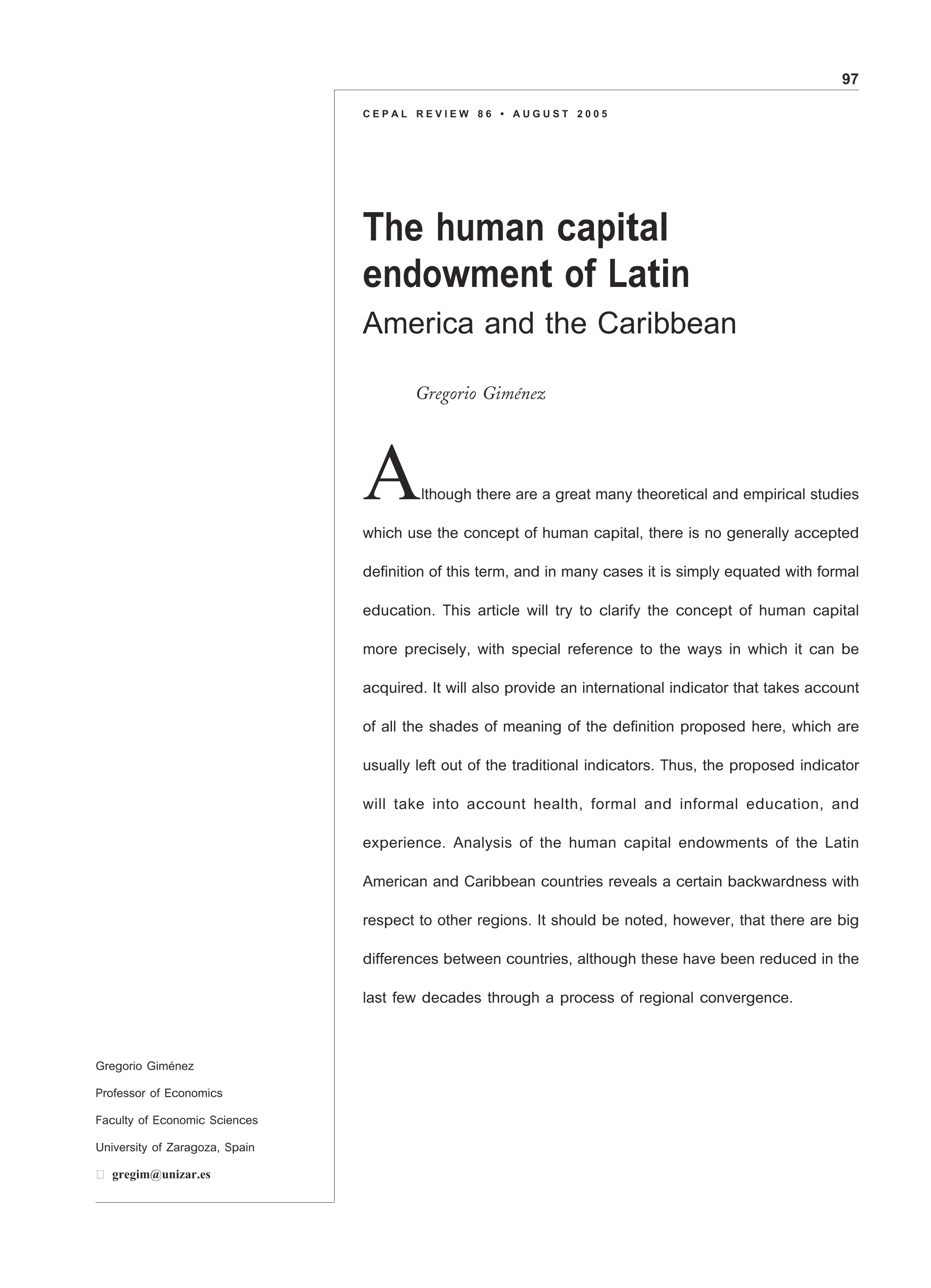 The human capital endowment of Latin America and the Caribbean