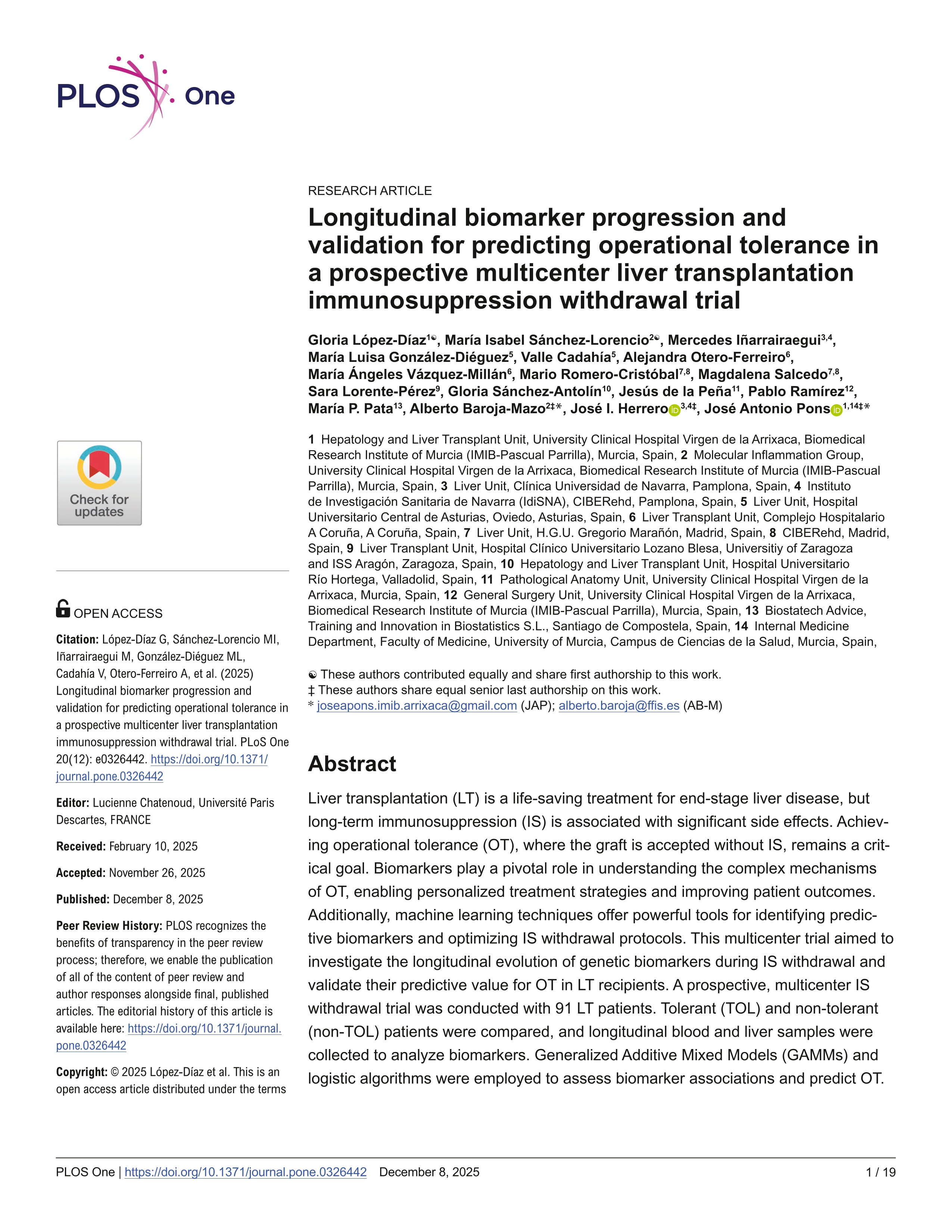 Longitudinal biomarker progression and validation for predicting operational tolerance in a prospective multicenter liver transplantation immunosuppression withdrawal trial