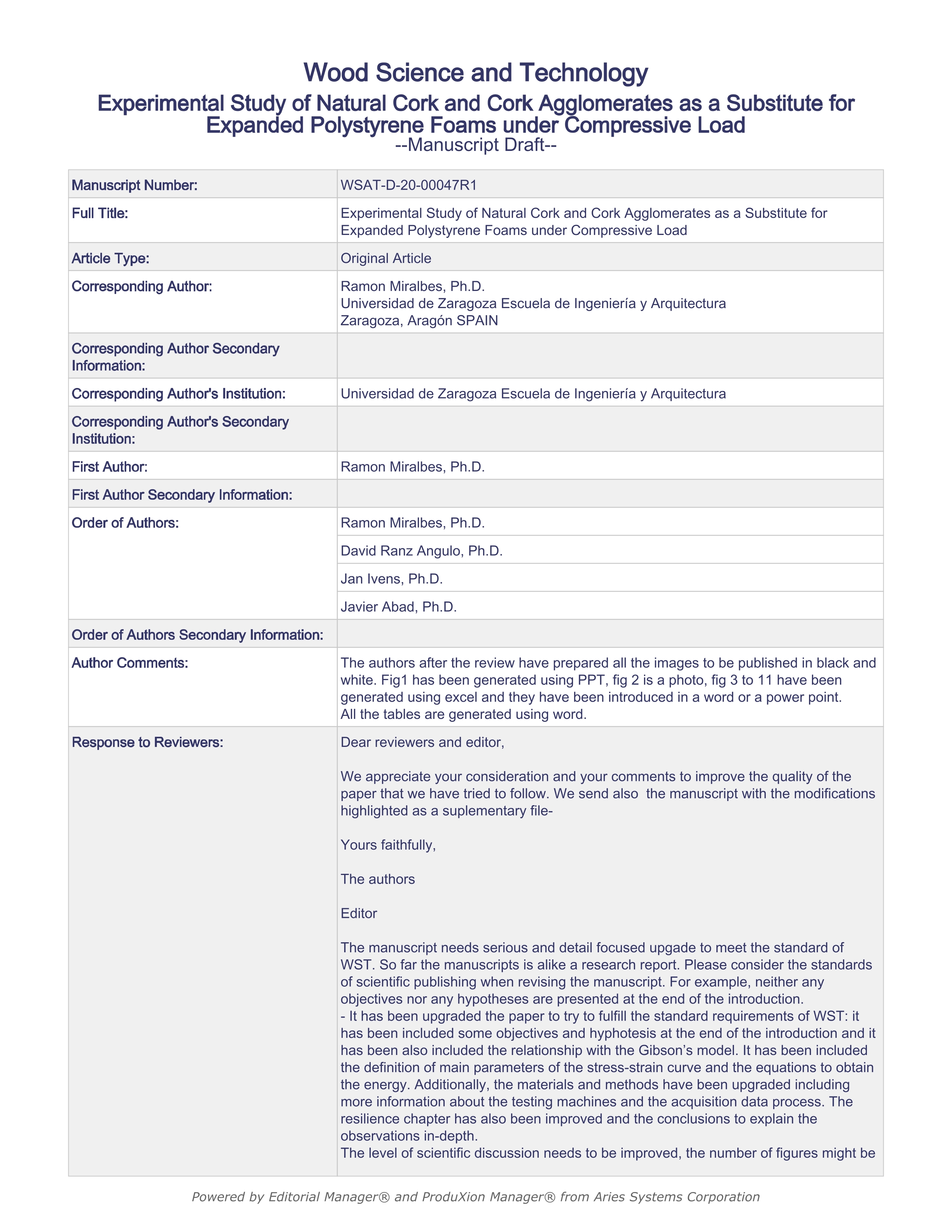 Experimental study of natural cork and cork agglomerates as a substitute for expanded polystyrene foams under compressive loads