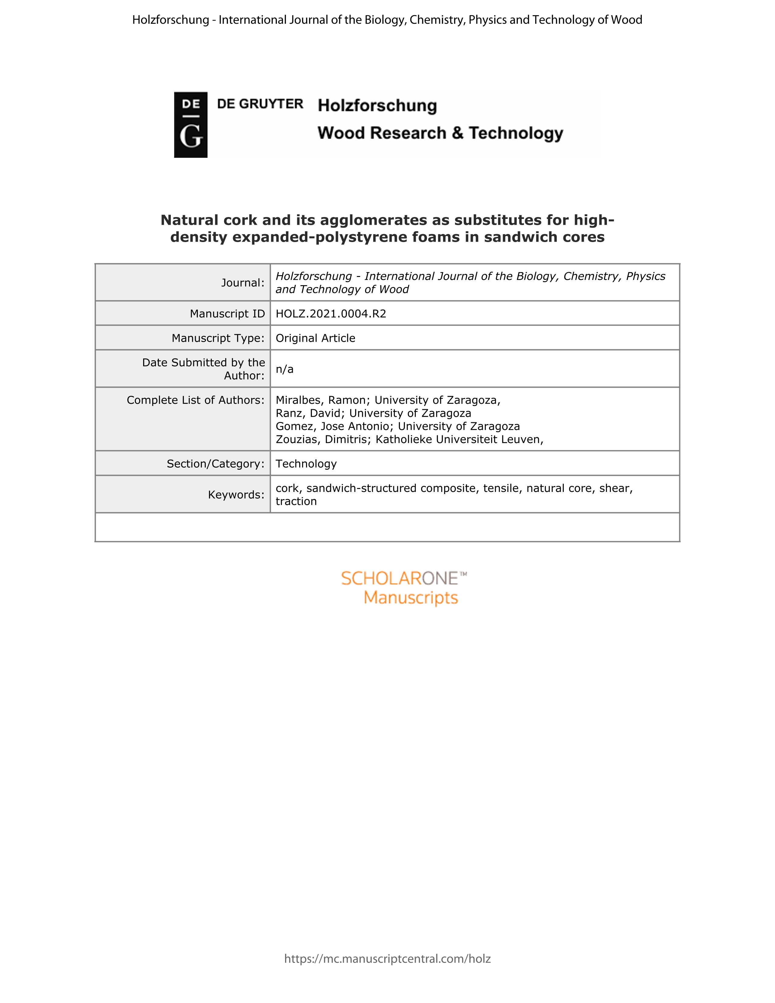 Natural cork and its agglomerates as substitutes for high-density expanded polystyrene foams in sandwich cores