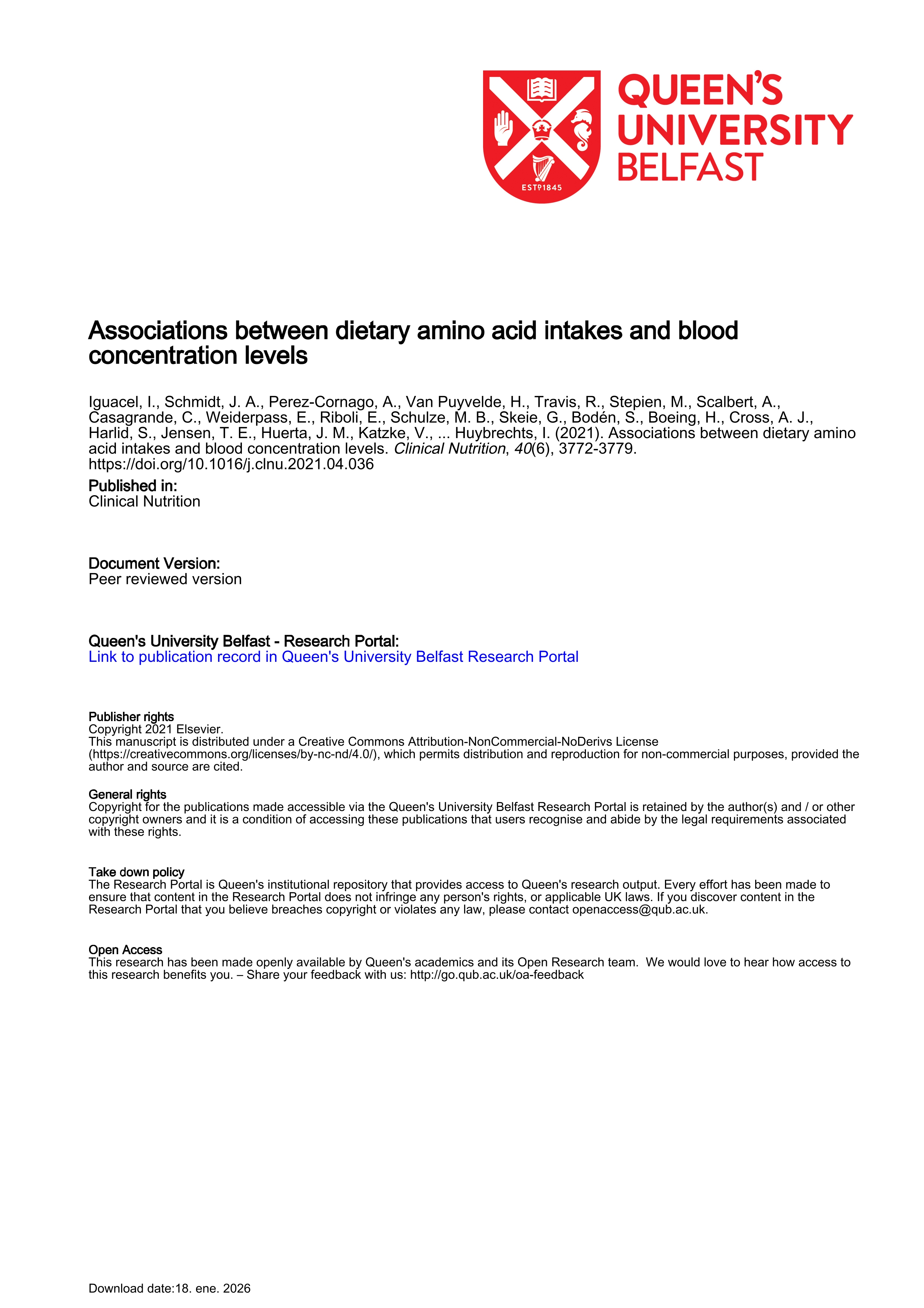 Associations between dietary amino acid intakes and blood concentration levels
