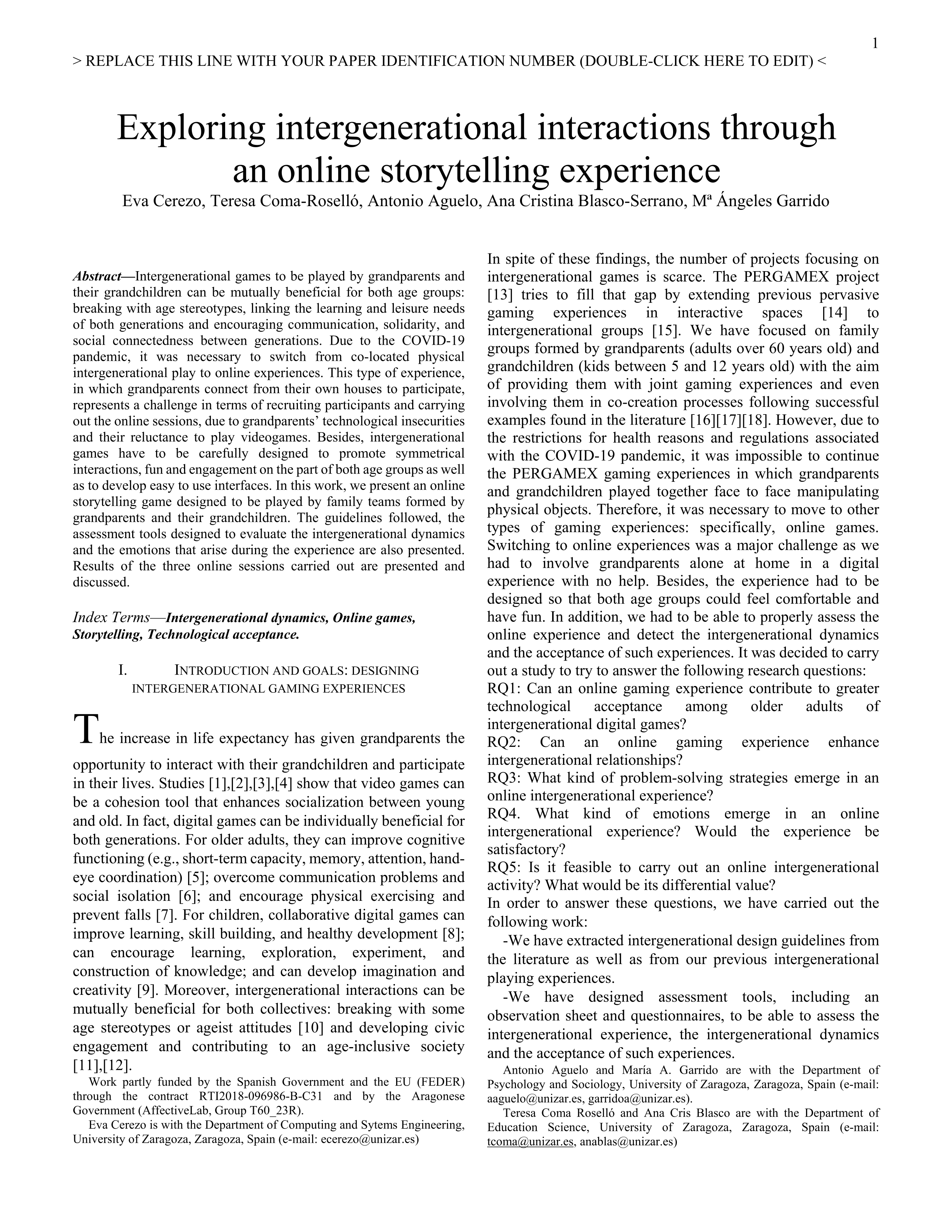 Exploring intergenerational interactions through an online storytelling experience