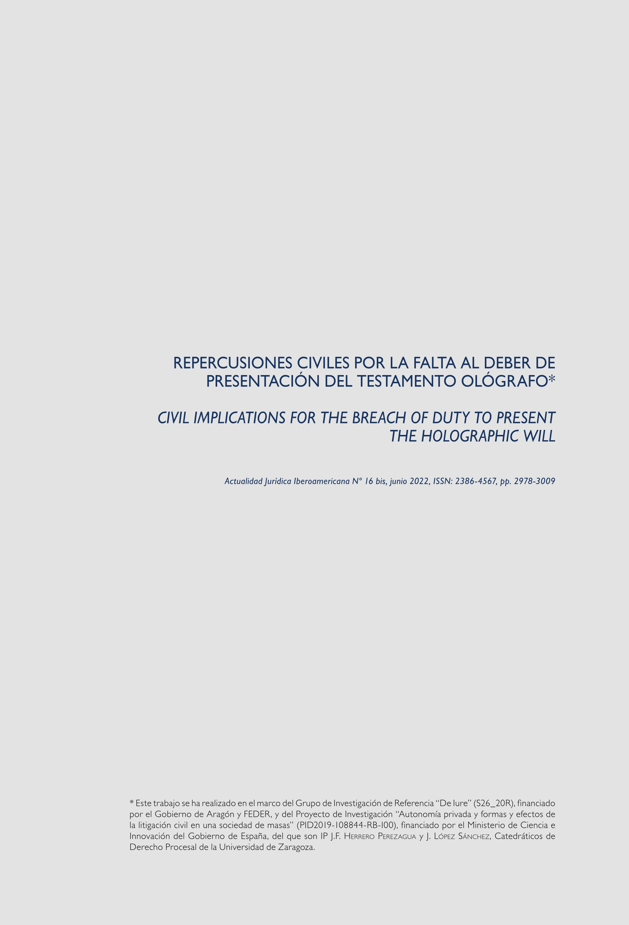 Repercusiones civiles por la falta al deber de presentación del testamento ológrafo