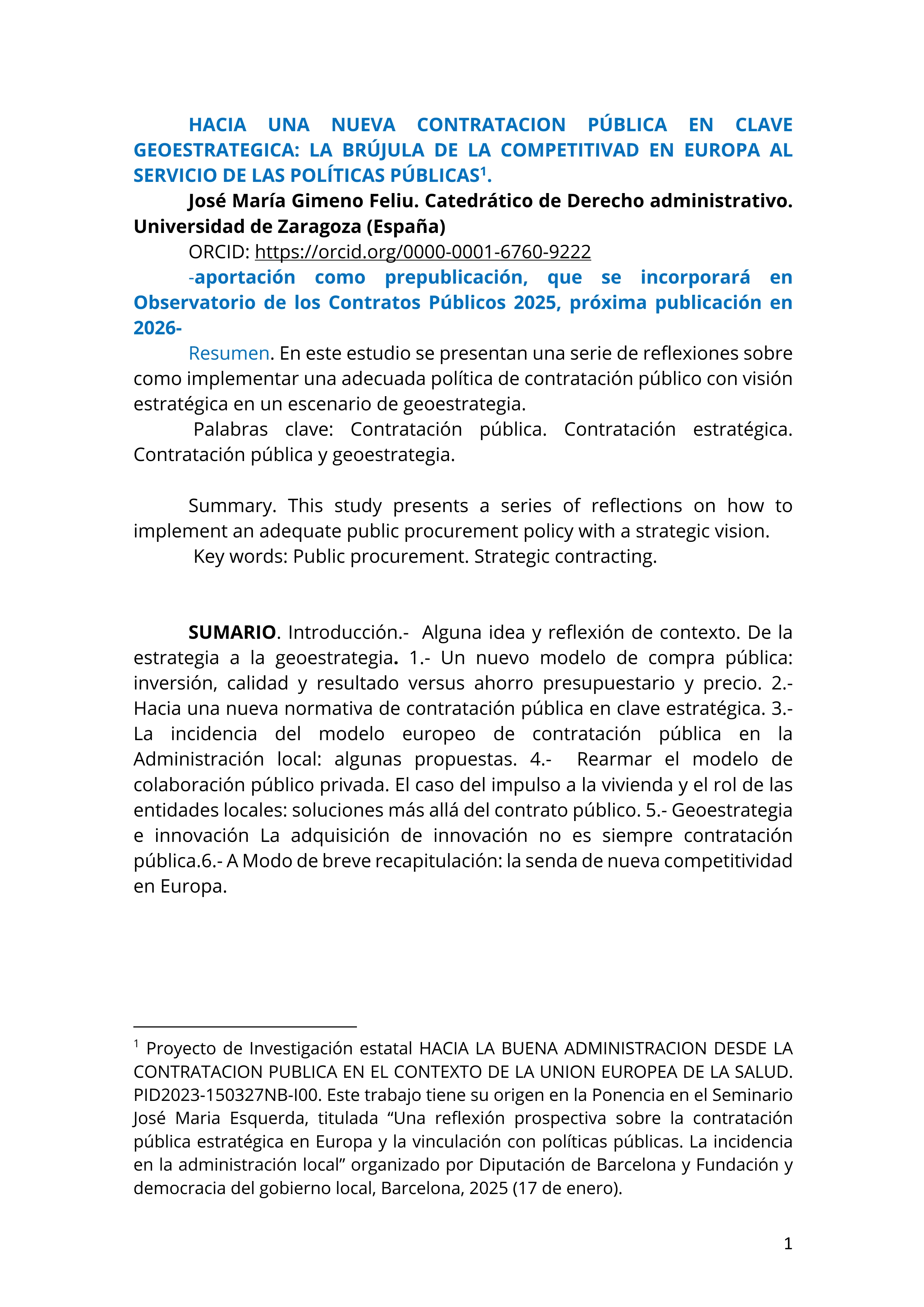 Hacia una nueva contratación pública en clave geoestratégica: la brújula de la competitividad en Europa al servicio de las políticas públicas