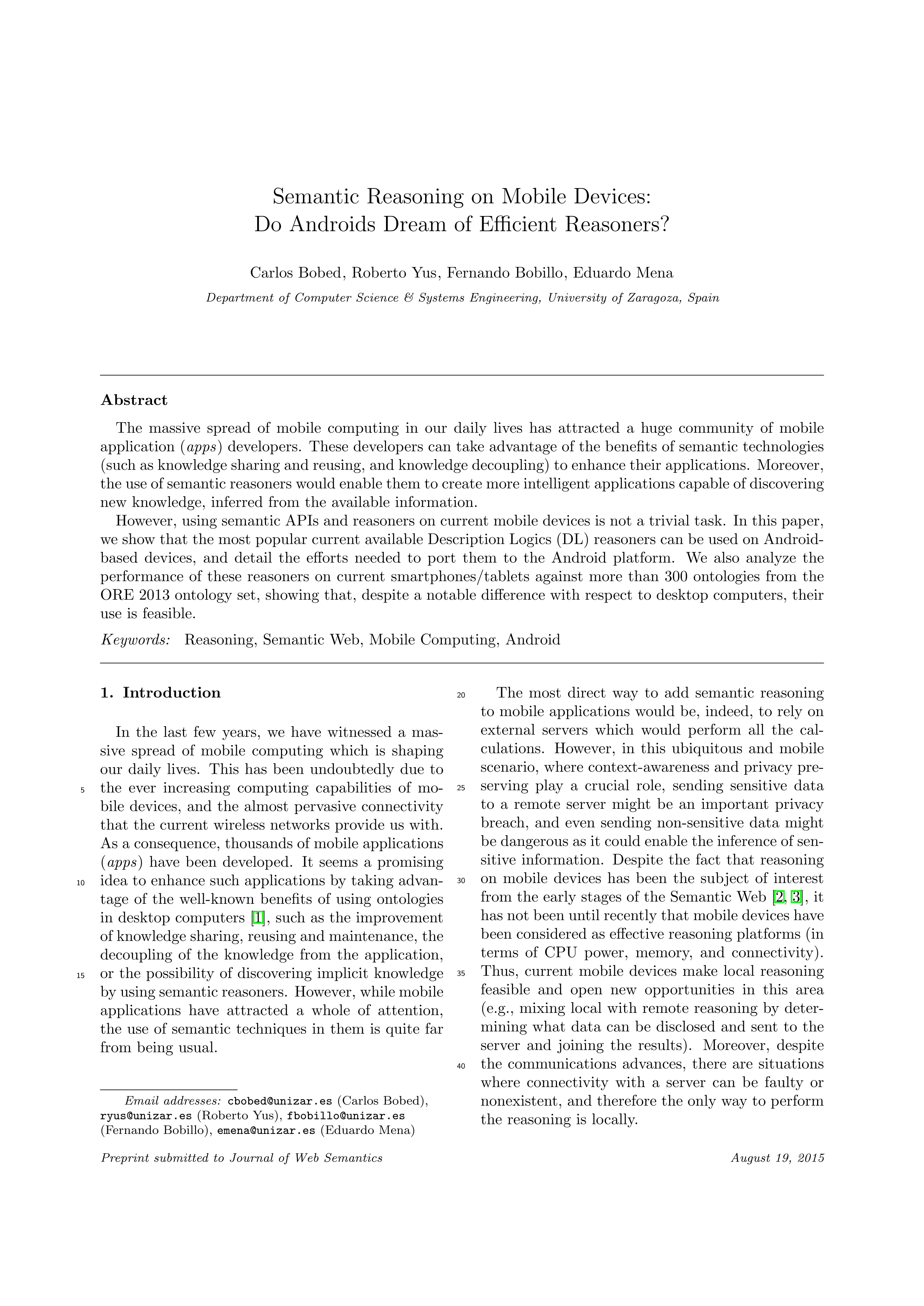 Semantic reasoning on mobile devices: Do Androids dream of efficient reasoners?