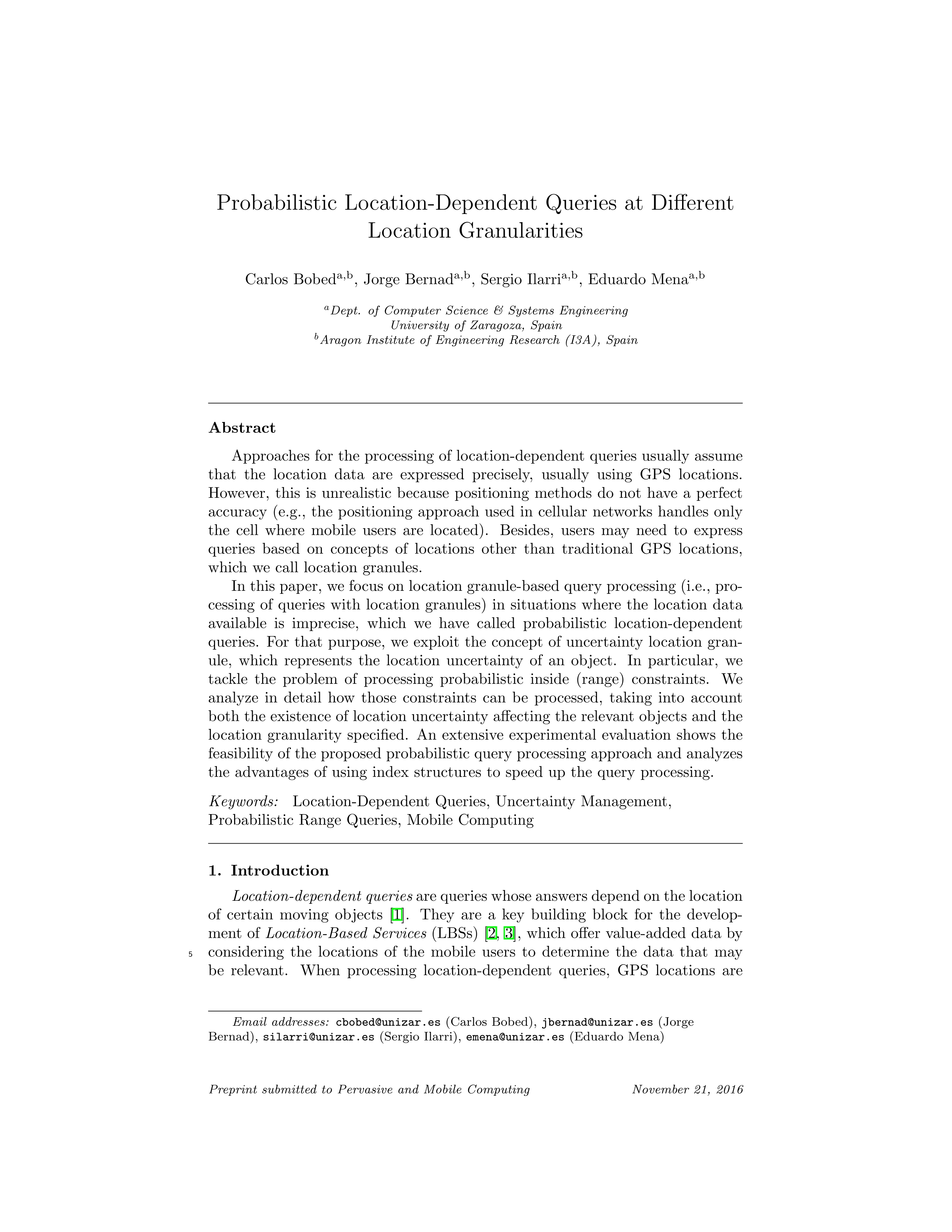 Probabilistic location-dependent queries at different location granularities