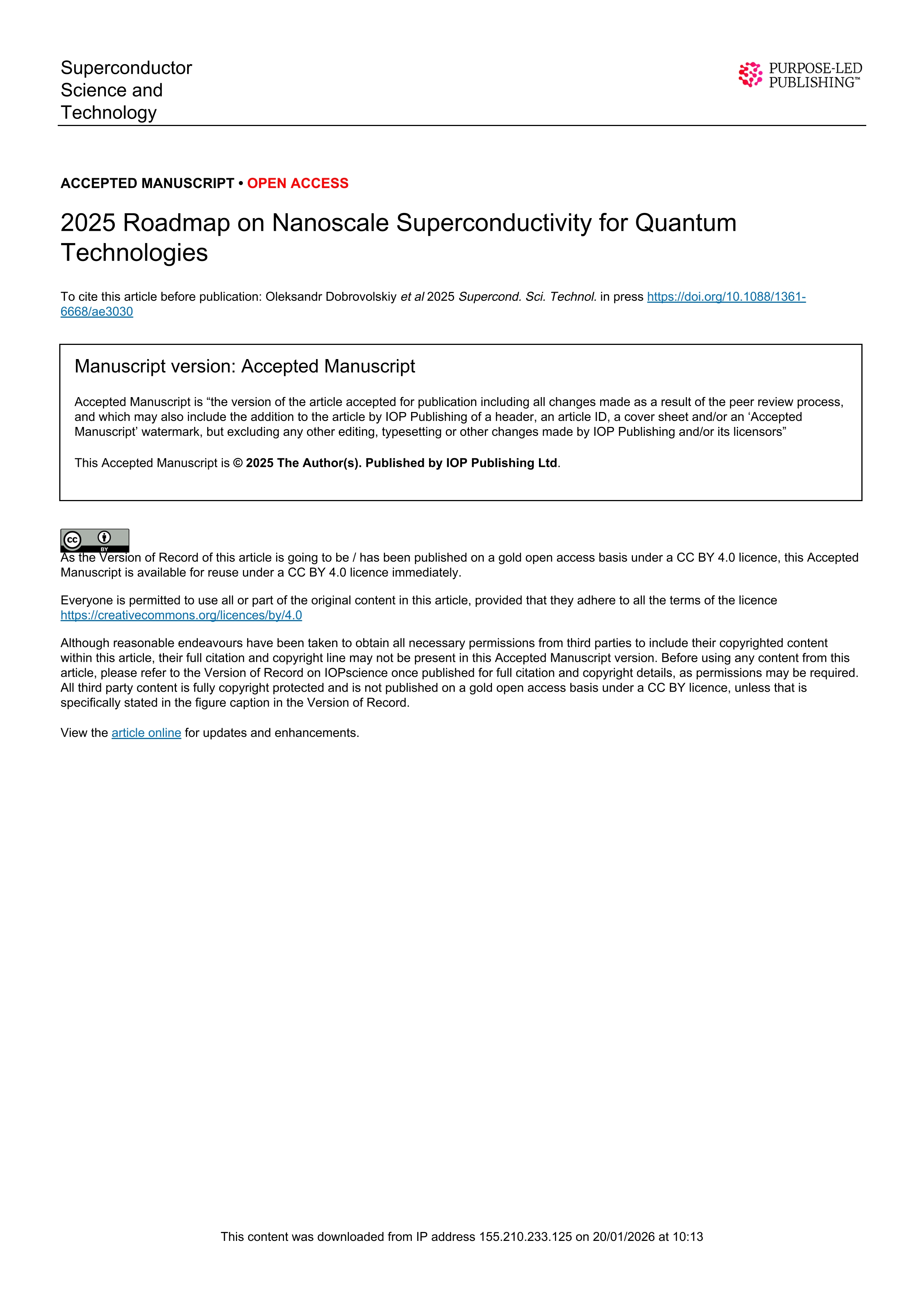 2025 Roadmap on Nanoscale Superconductivity for Quantum Technologies