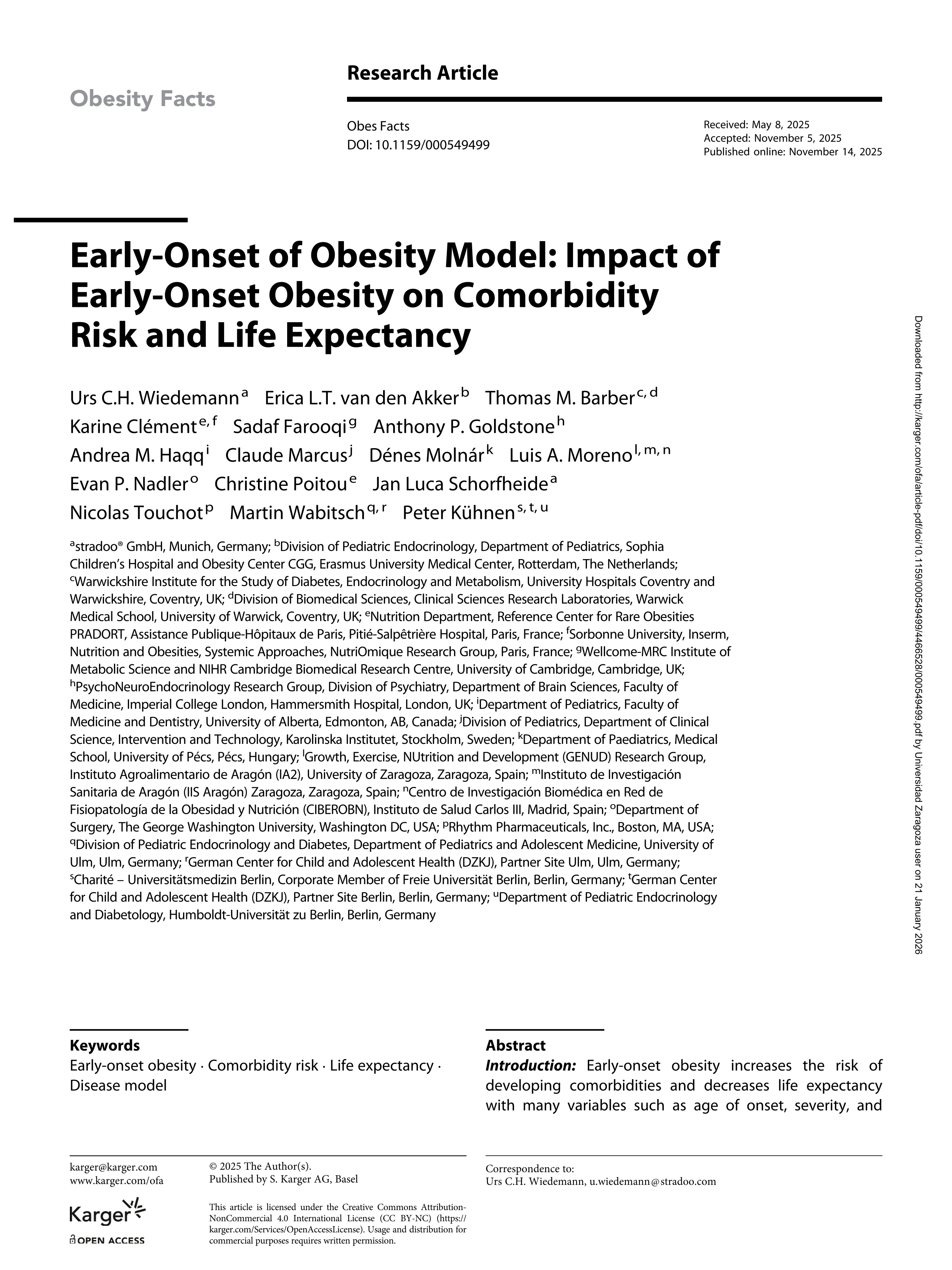 Early-Onset of obesity model: impact of early-onset obesity on comorbidity risk and life expectancy
