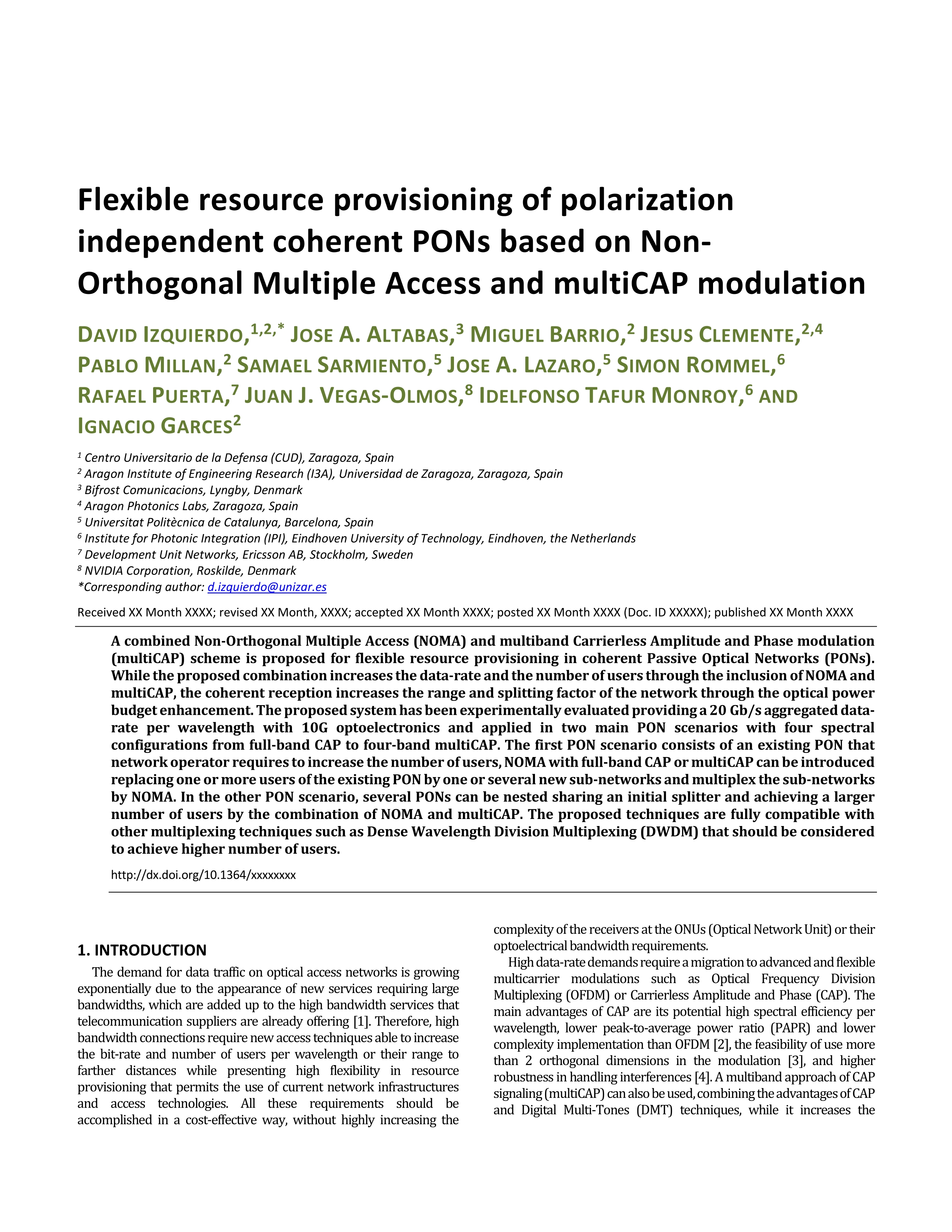 Flexible resource provisioning of polarization independent coherent PONs based on non-orthogonal multiple access and multiCAP modulation