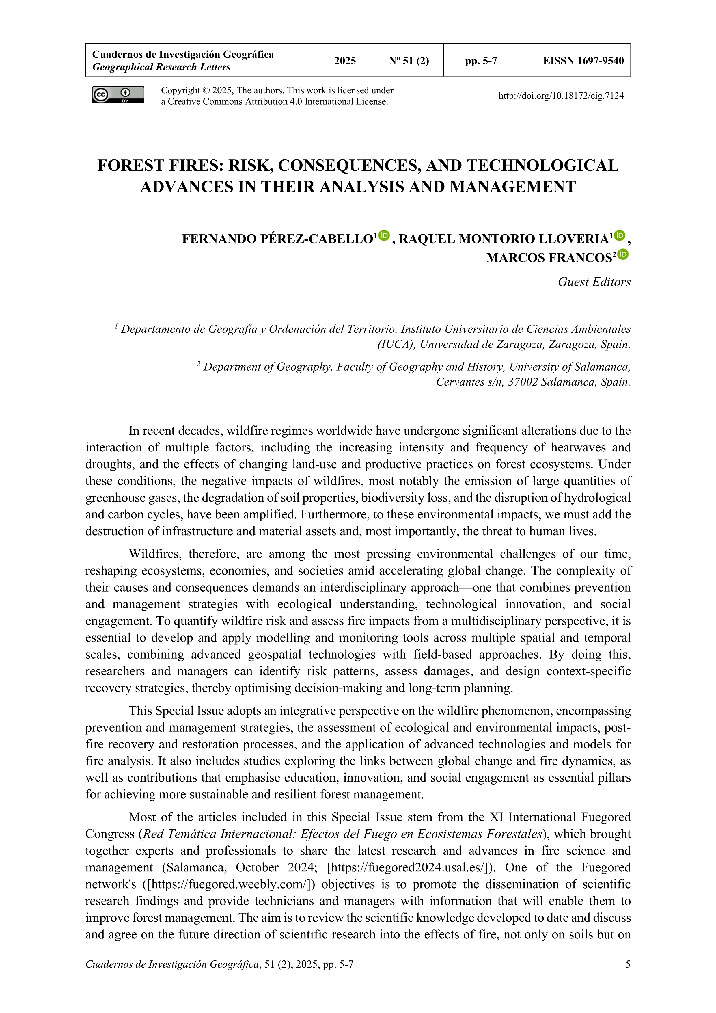 Forest fires: risk, consequences, and technological advances in their analysis and management