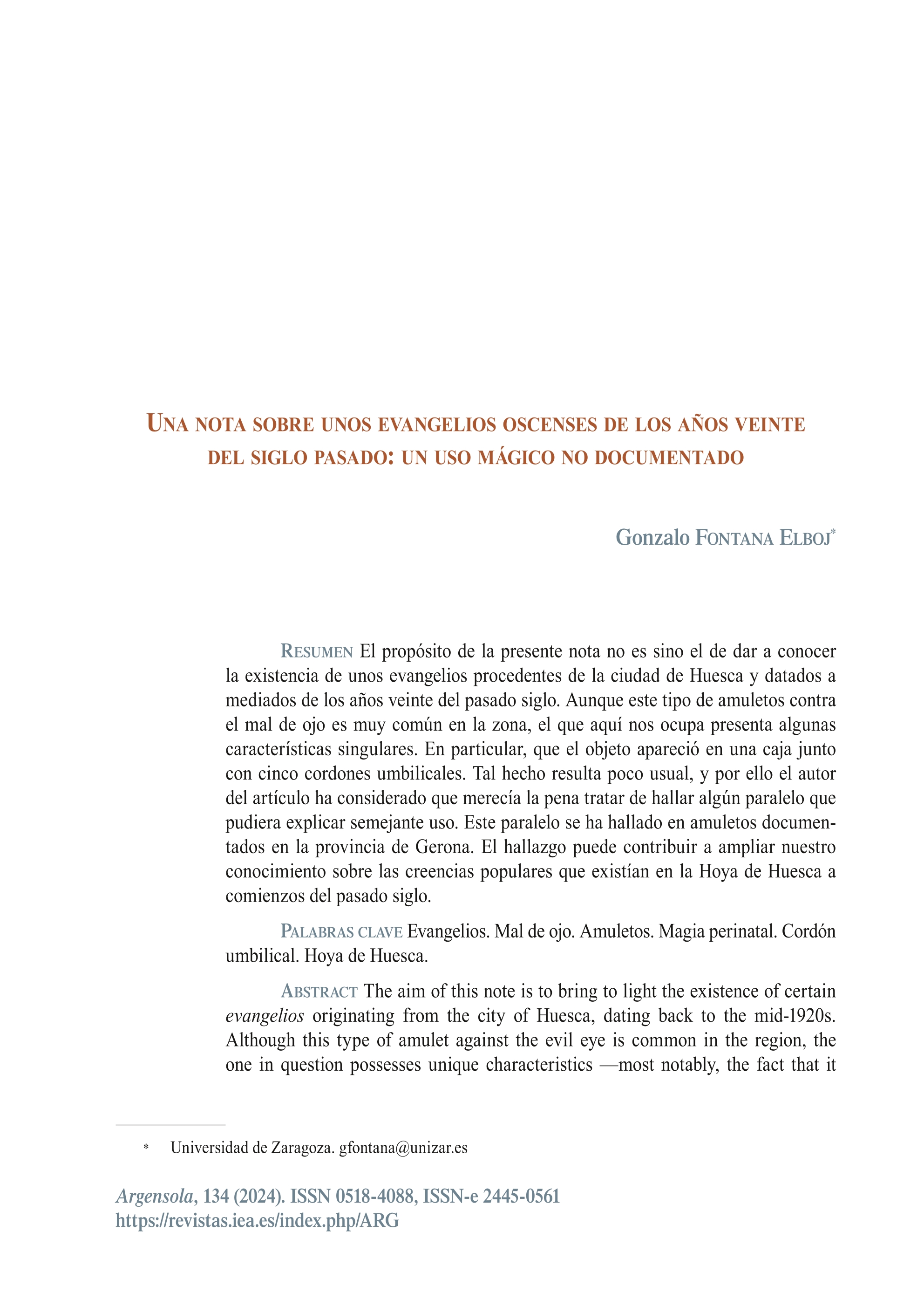 Una nota sobre unos evangelios oscenses de los años veinte del siglo pasado un uso mágico no documentado