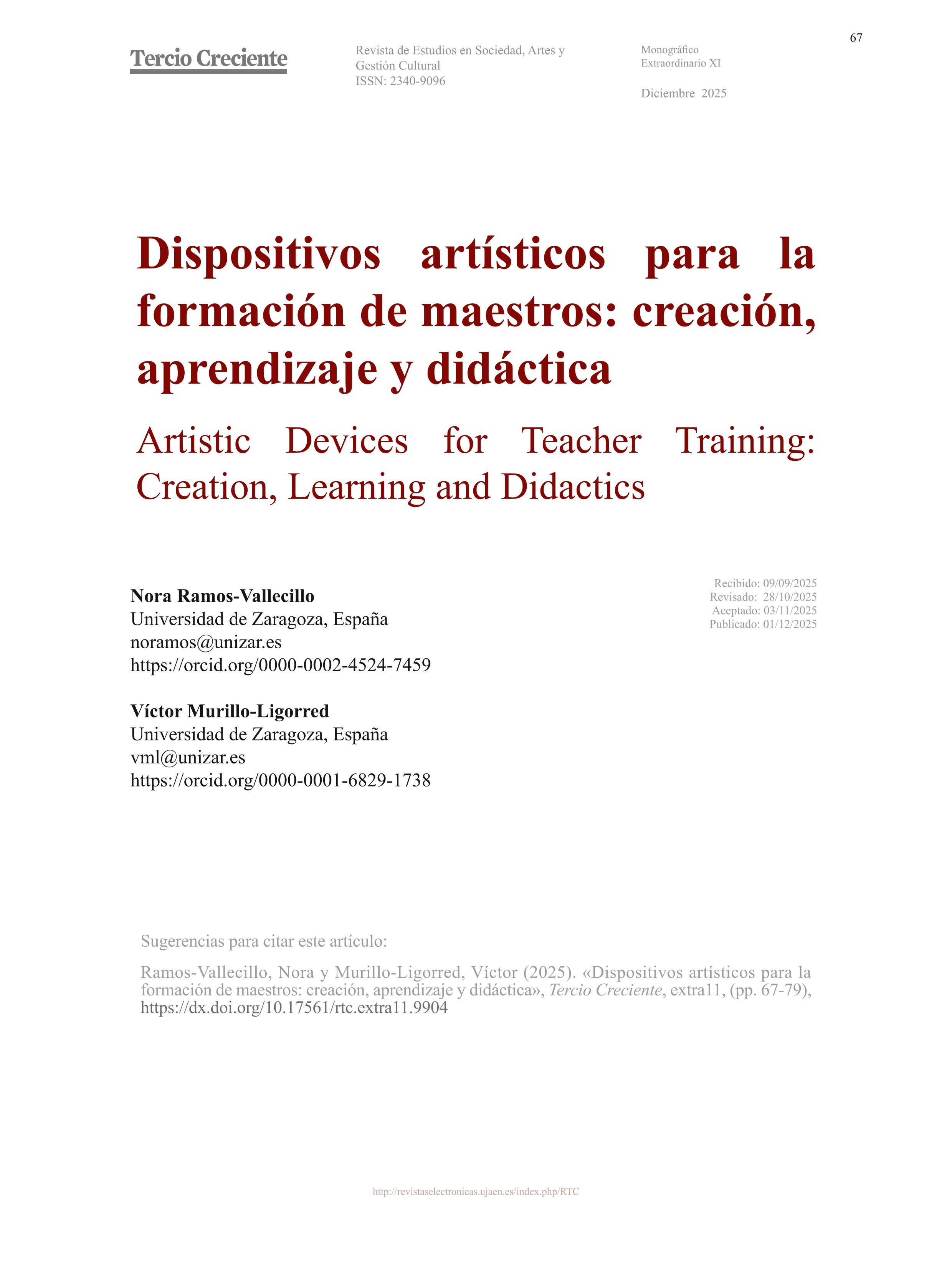 Dispositivos artísticos para la formación de maestros: creación, aprendizaje y didáctica