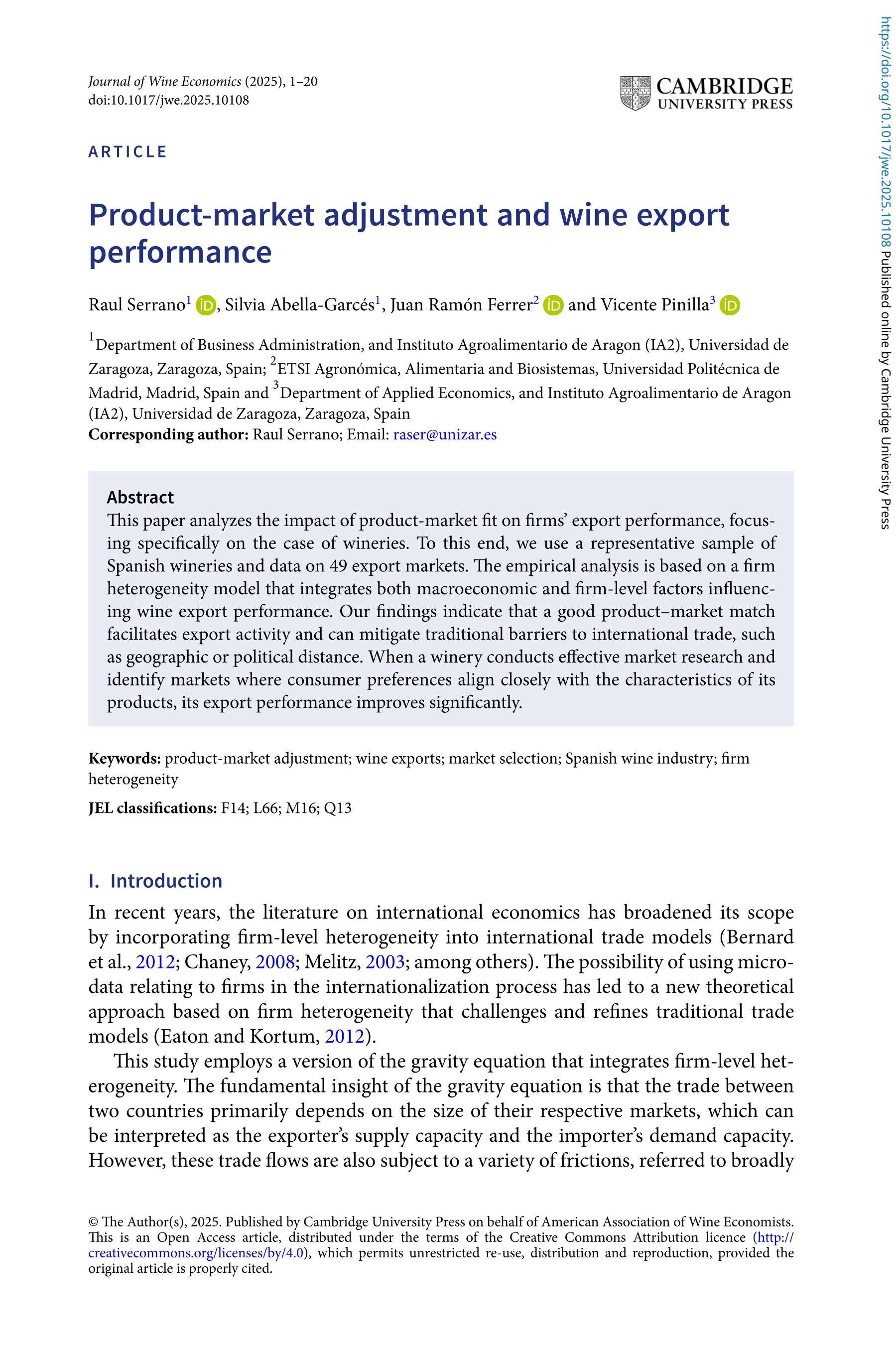 Product-market adjustment and wine export performance