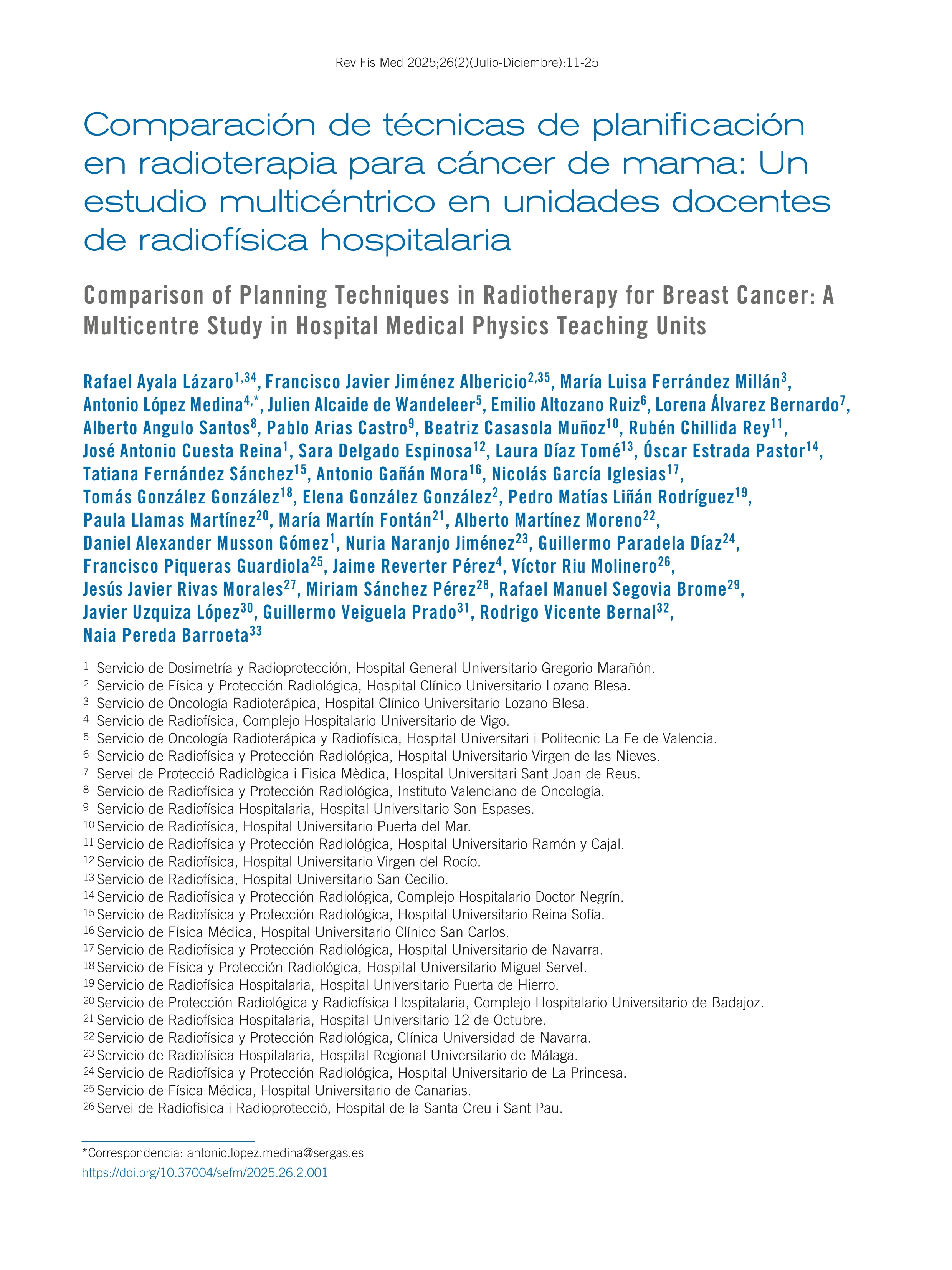 Comparación de técnicas de planificación en radioterapia para cáncer de mama: un estudio multicéntrico en unidades docentes de radiofísica hospitalaria