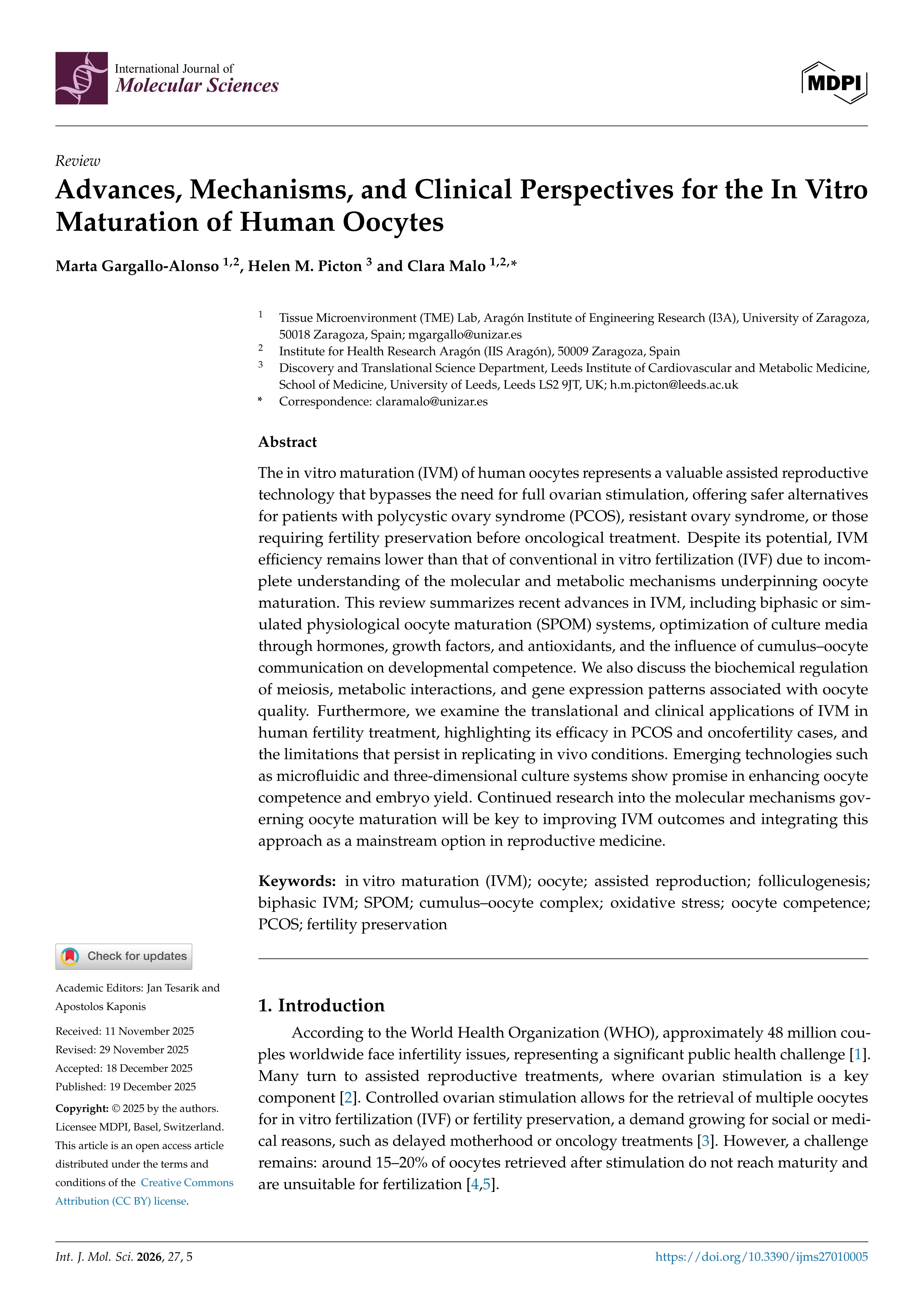 Advances, mechanisms, and clinical perspectives for the in vitro maturation of human oocytes