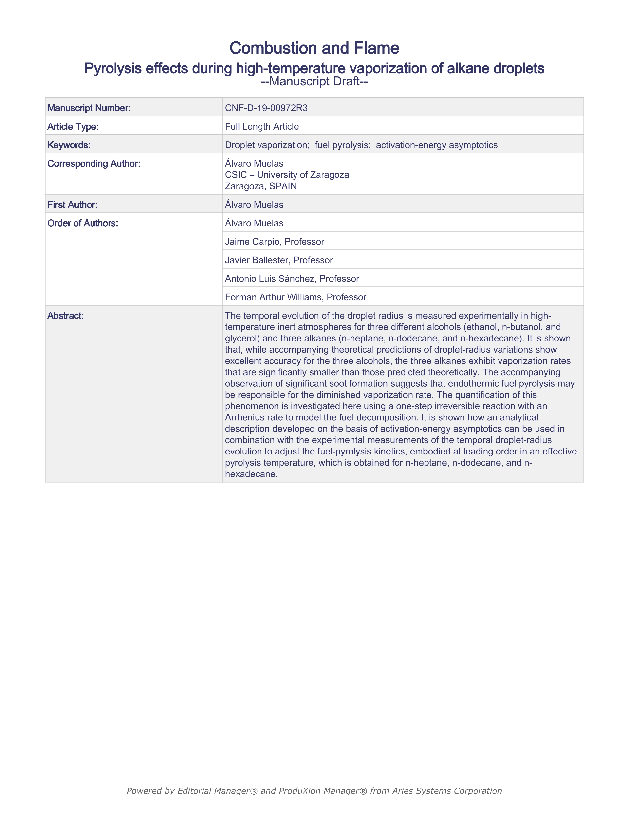 Pyrolysis effects during high-temperature vaporization of alkane droplets