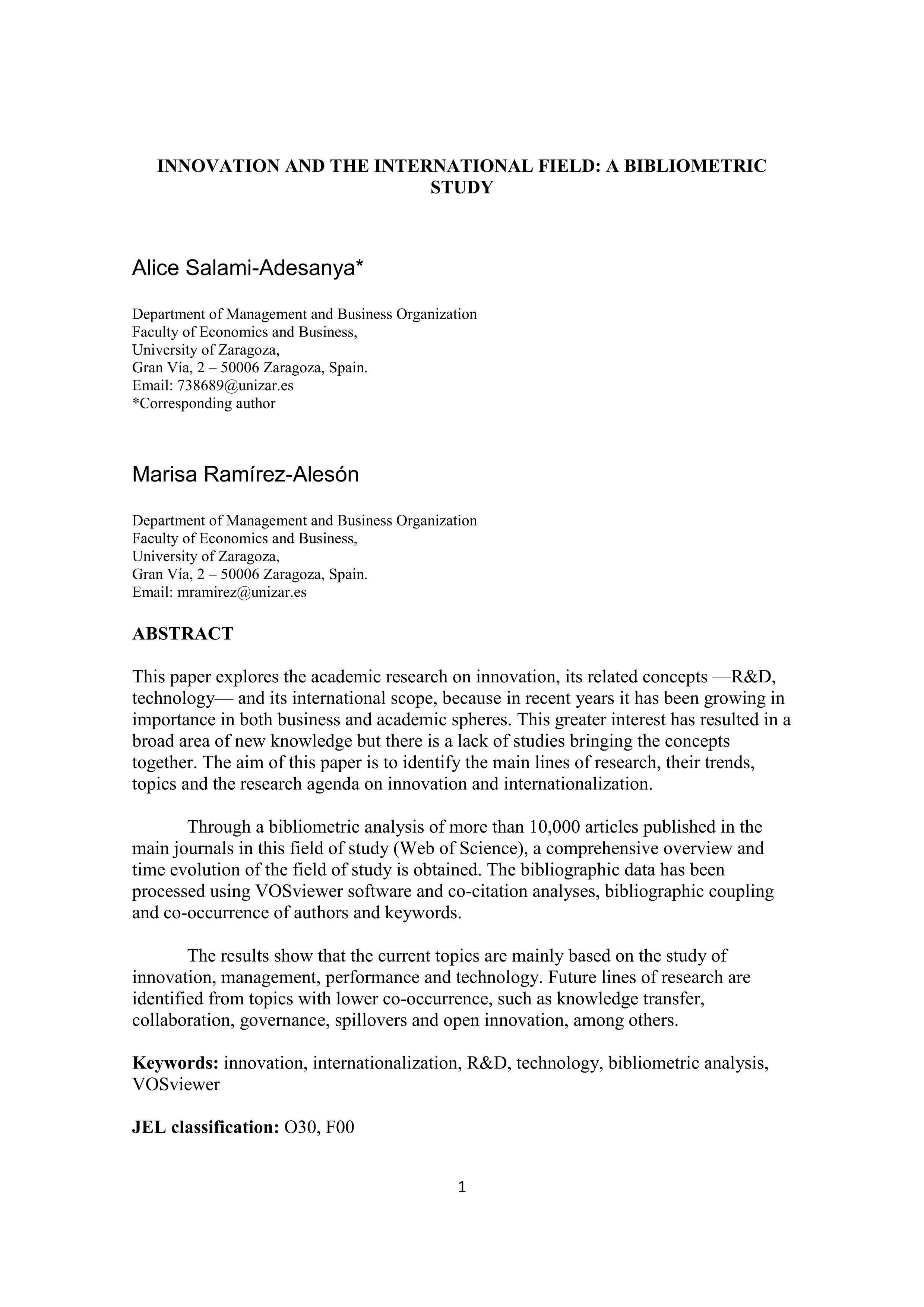 Innovation and the international field: a bibliometric study