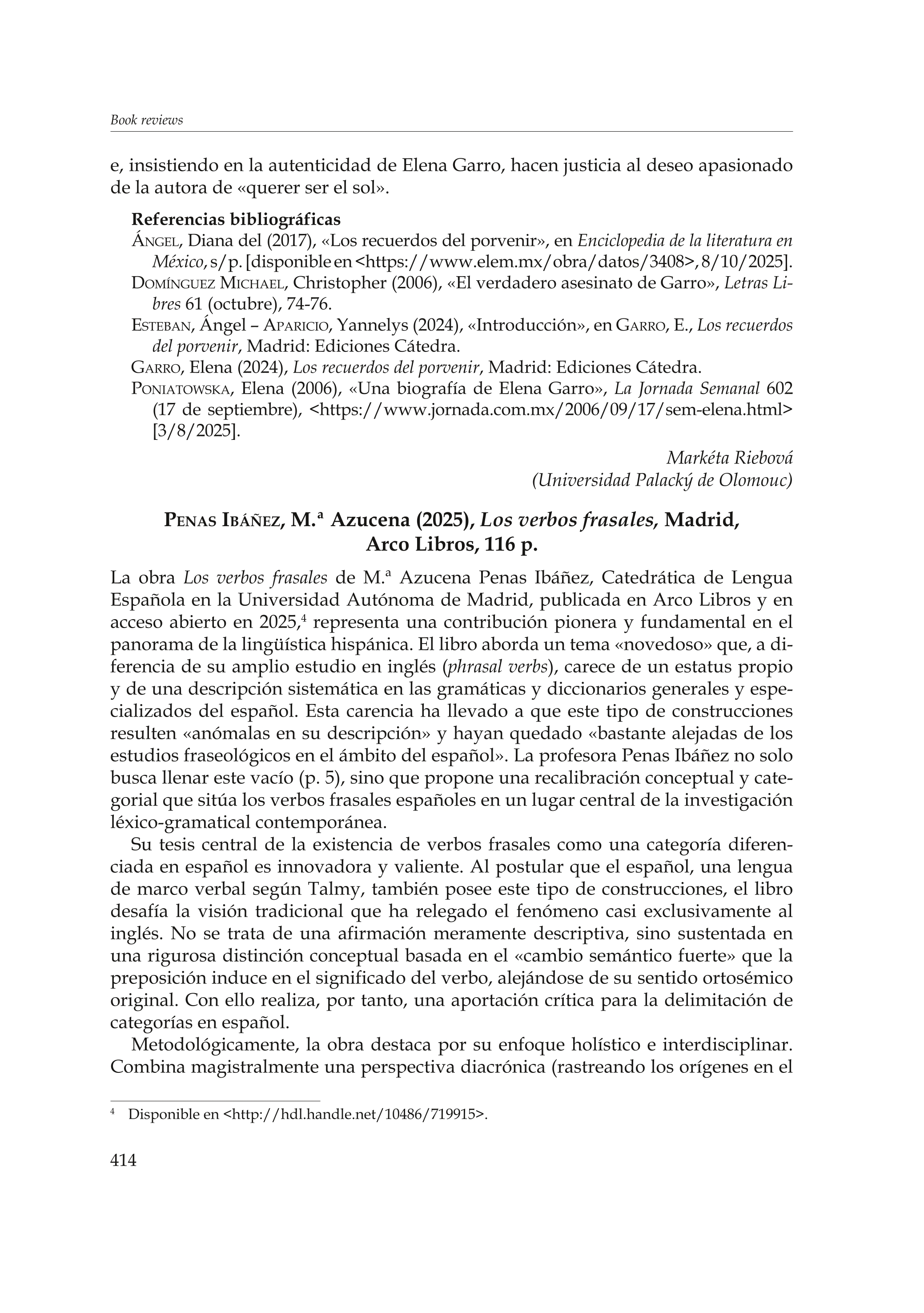 Penas Ibáñez, M.ª Azucena (2025), Los verbos frasales, Madrid, Arco Libros, 116 p.
