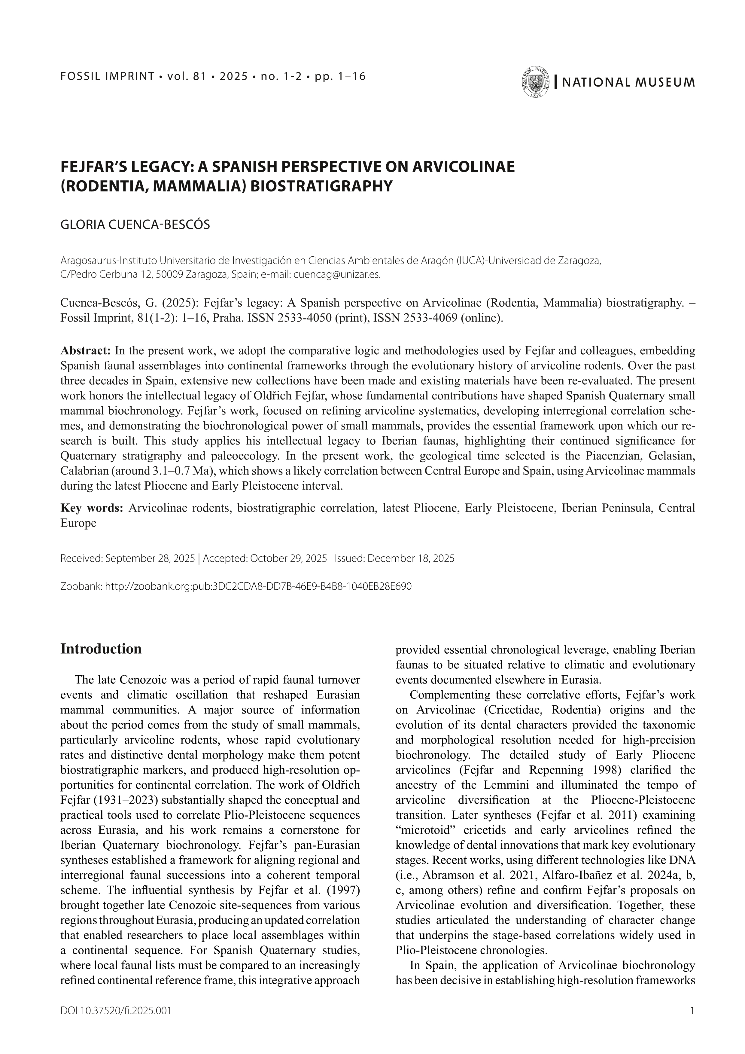 Fejfar’s legacy: A Spanish perspective on Arvicolinae (Rodentia, Mammalia) biostratigraphy