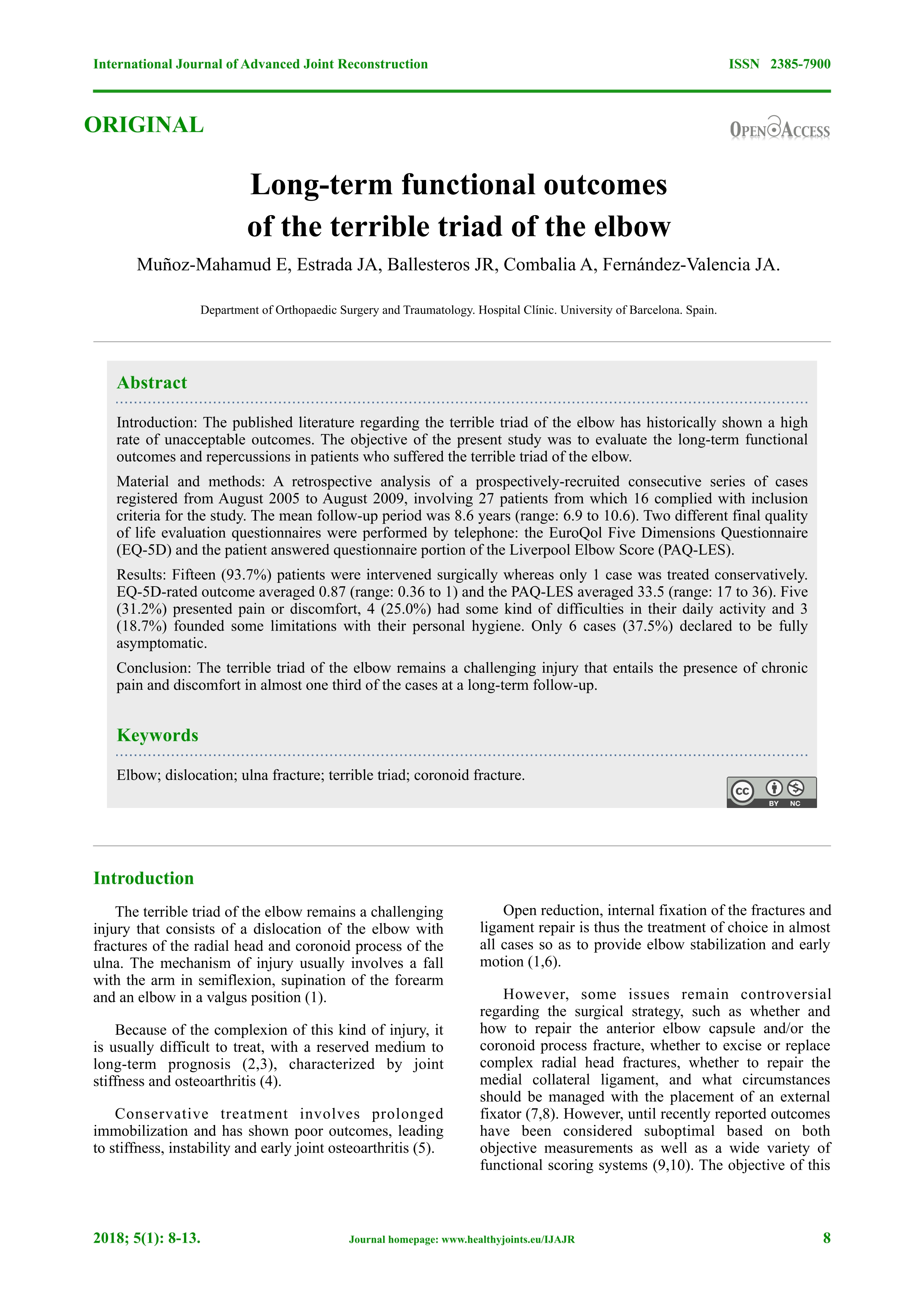 Long-term functional outcomes of the terrible triad of the elbow