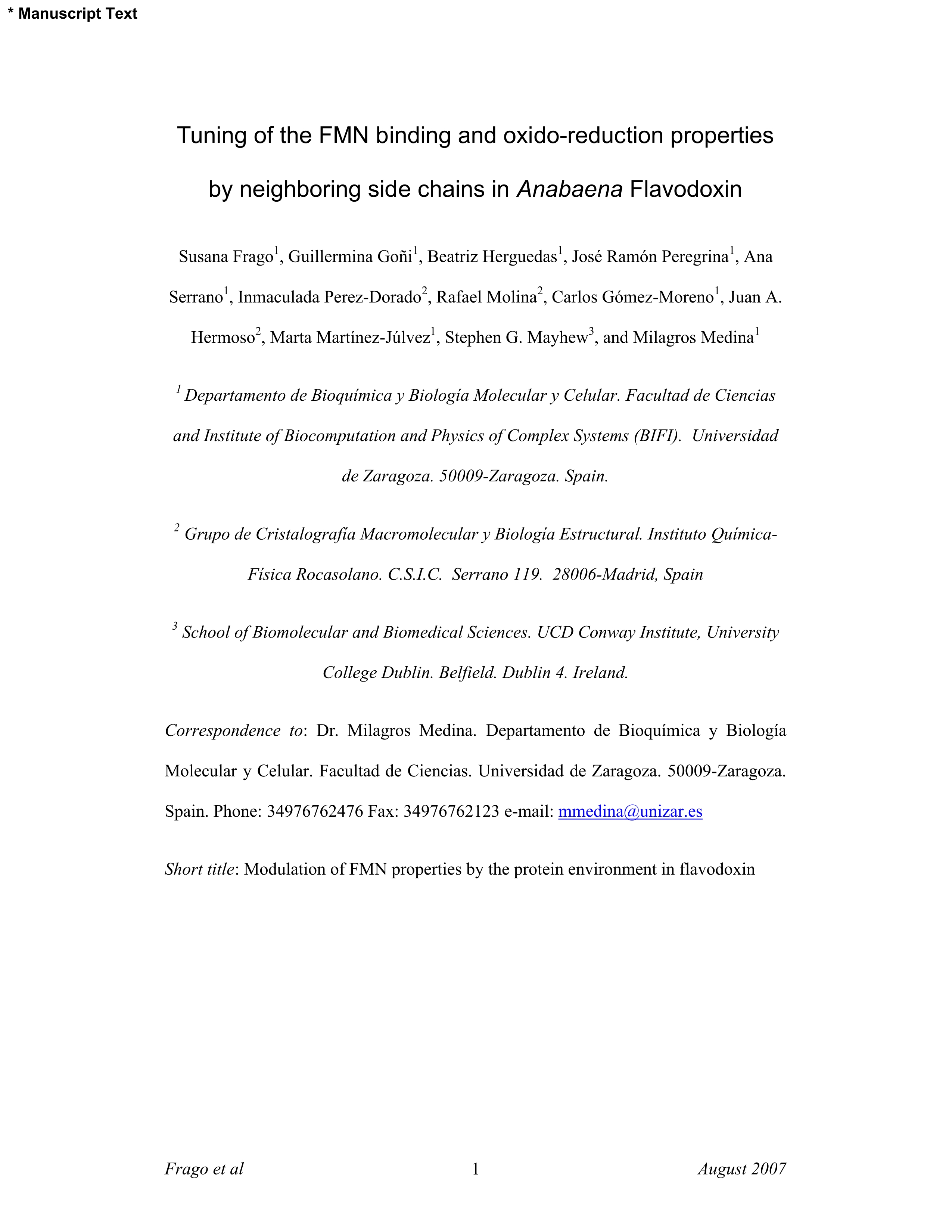 Tuning of the FMN Binding and Oxido-Reduction Properties by Neighboring Side Chains in Anabaena Flavodoxin