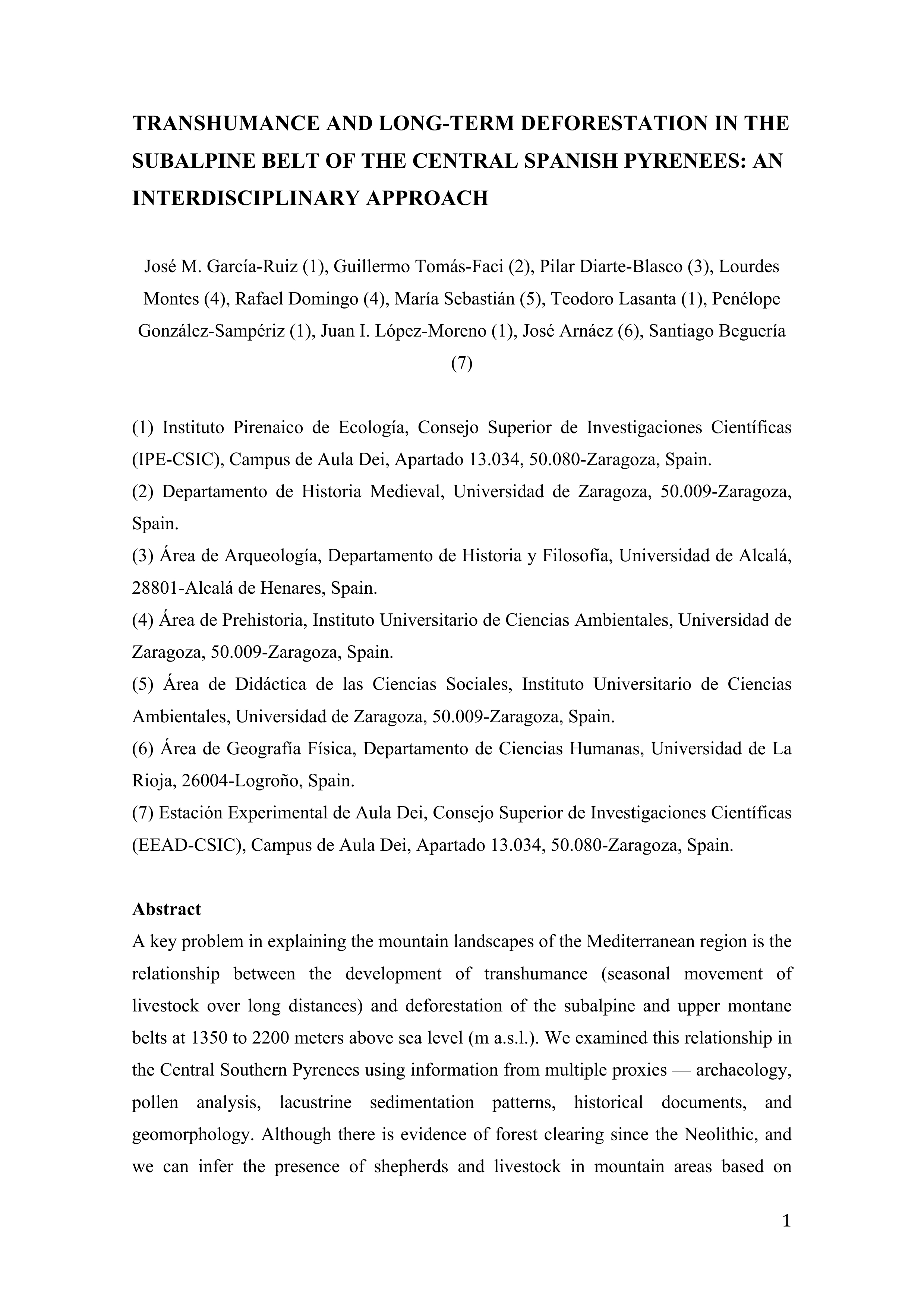 Transhumance and long-term deforestation in the subalpine belt of the central Spanish Pyrenees: An interdisciplinary approach