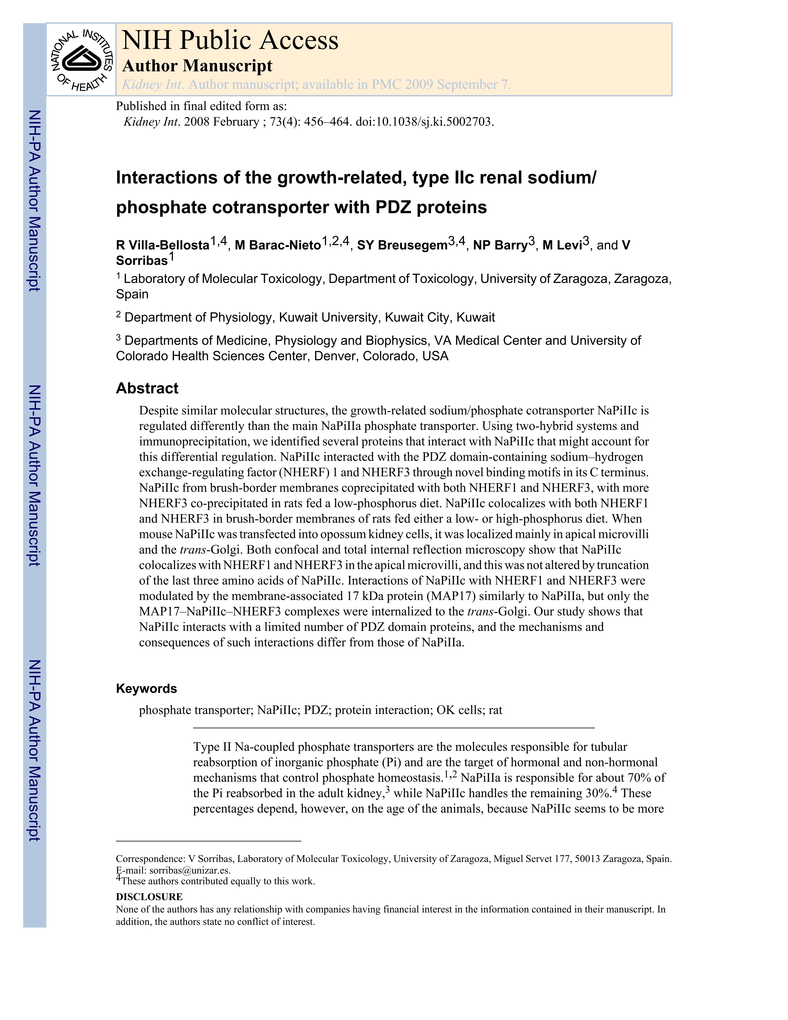 Interactions of the Growth-Related, Type IIc Renal sodium/phosphate Cotransporter with PDZ Proteins