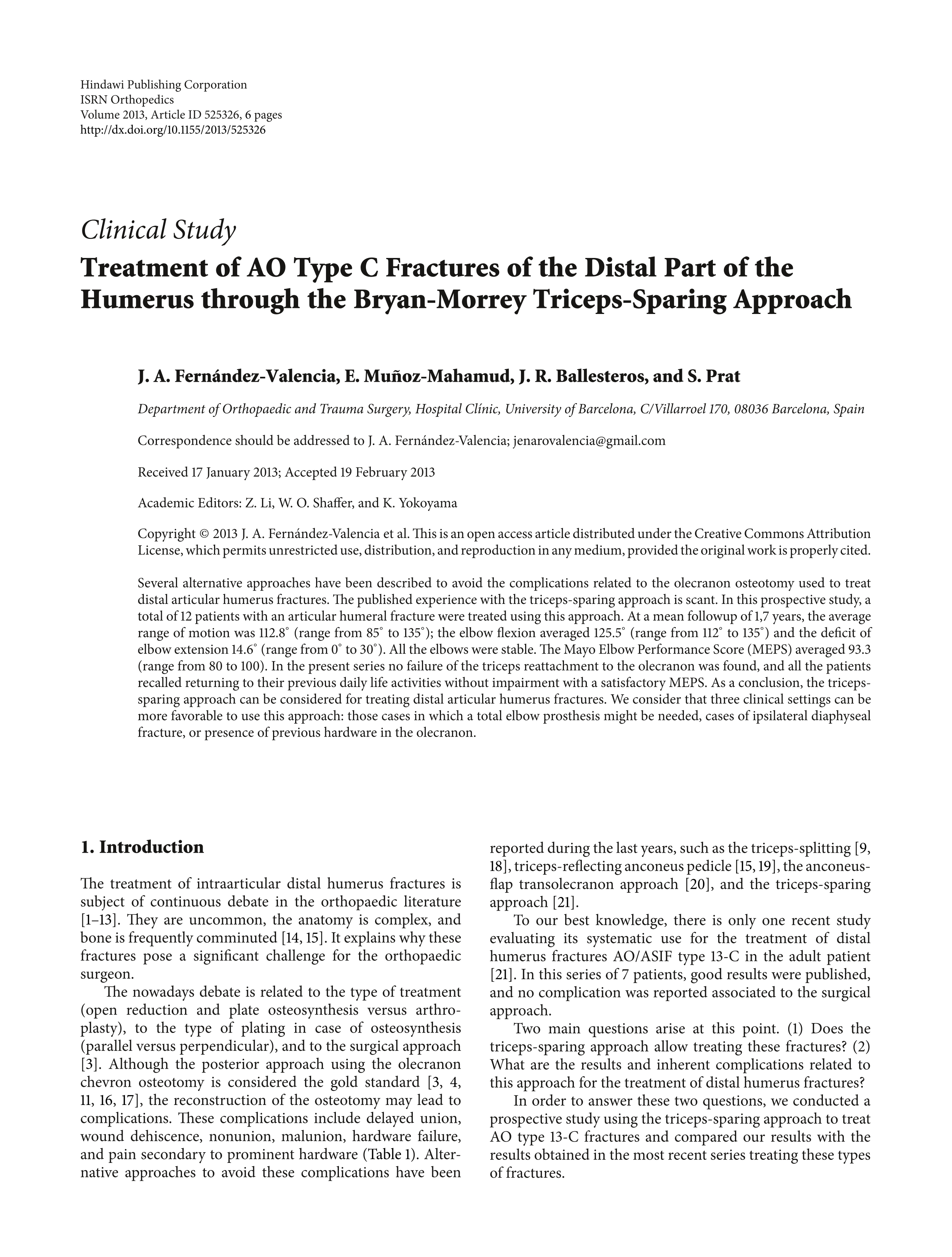 Treatment of AO Type C Fractures of the Distal Part of the Humerus through the Bryan-Morrey Triceps-Sparing Approach