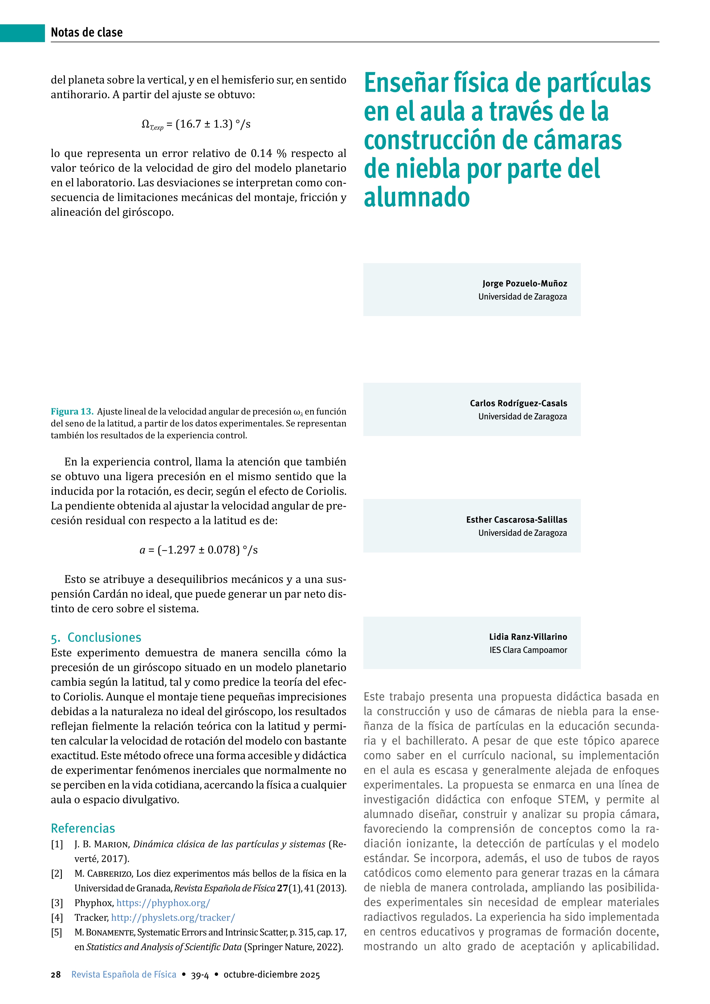 Enseñar física de partículas en el aula a través de la construcción de cámaras de niebla por parte del alumnado