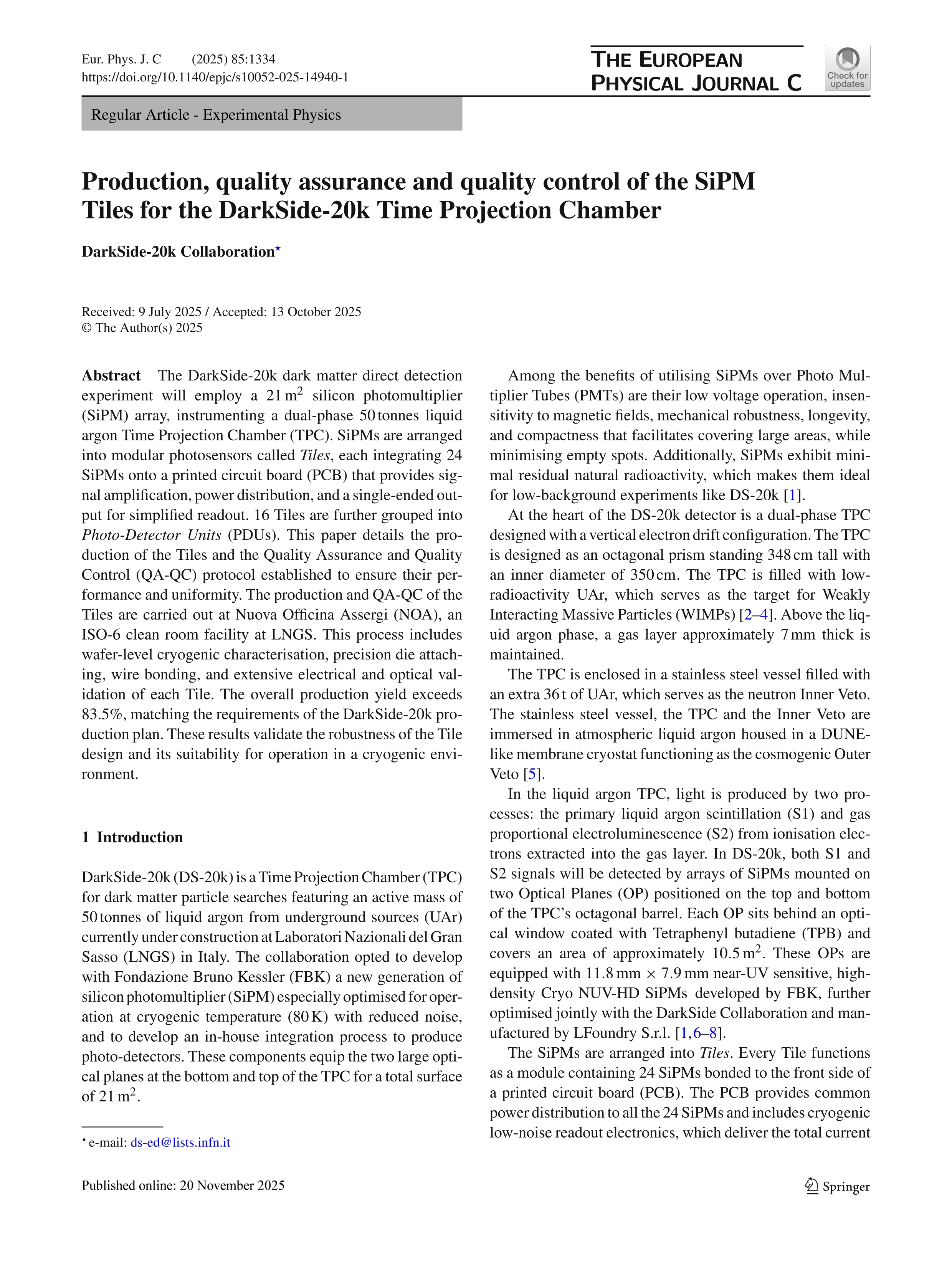 Production, quality assurance and quality control of the SiPM Tiles for the DarkSide-20k Time Projection Chamber