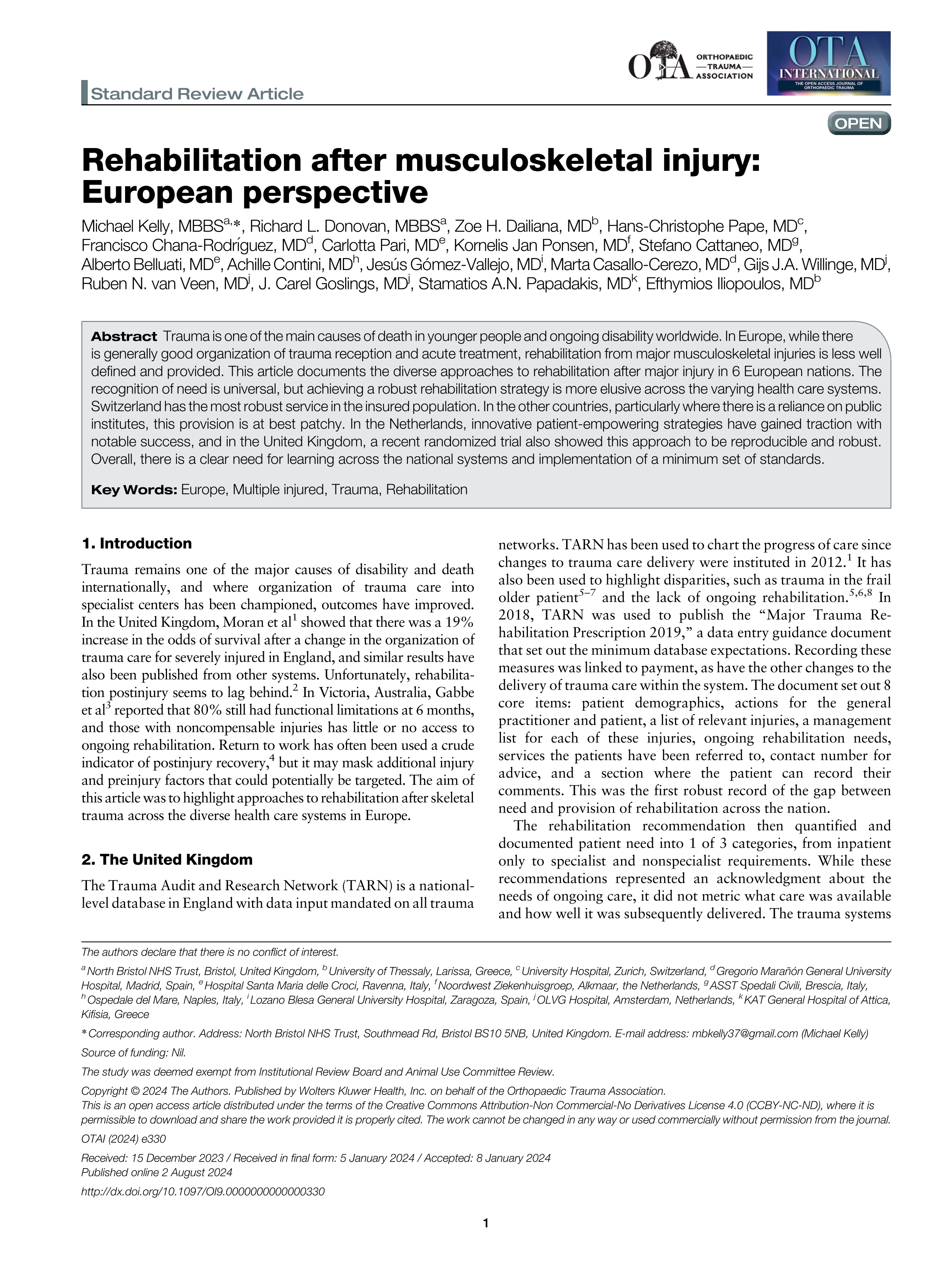 Rehabilitation after musculoskeletal injury: European perspective