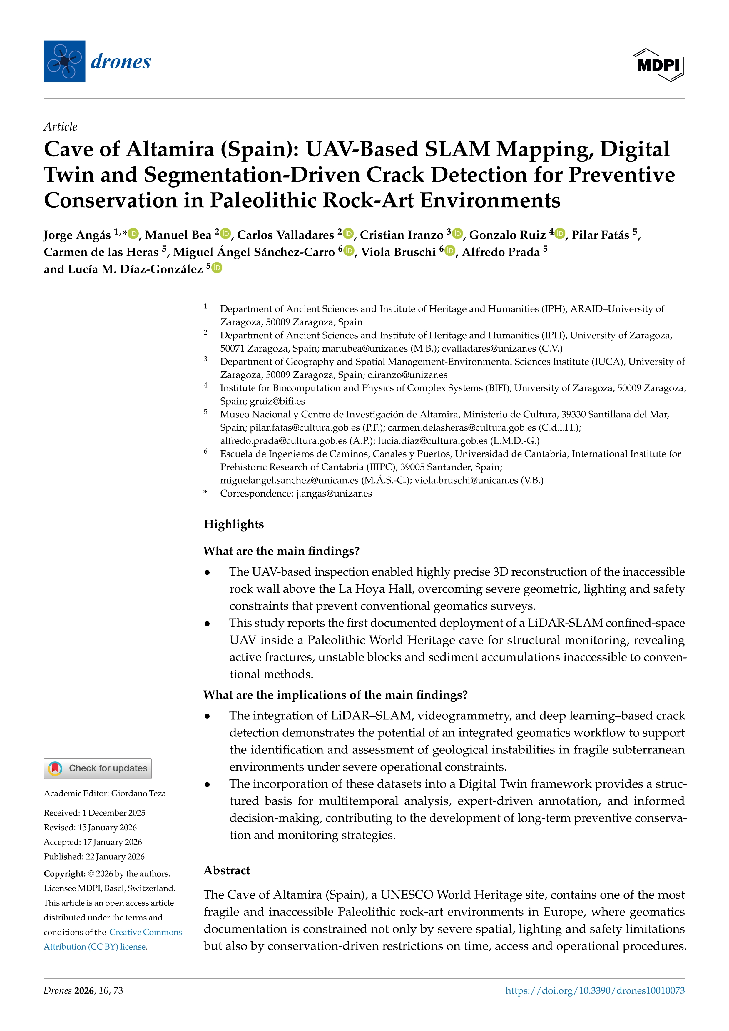 Cave of Altamira (Spain): UAV-Based SLAM Mapping, Digital Twin and Segmentation-Driven Crack Detection for Preventive Conservation in Paleolithic Rock-Art Environments