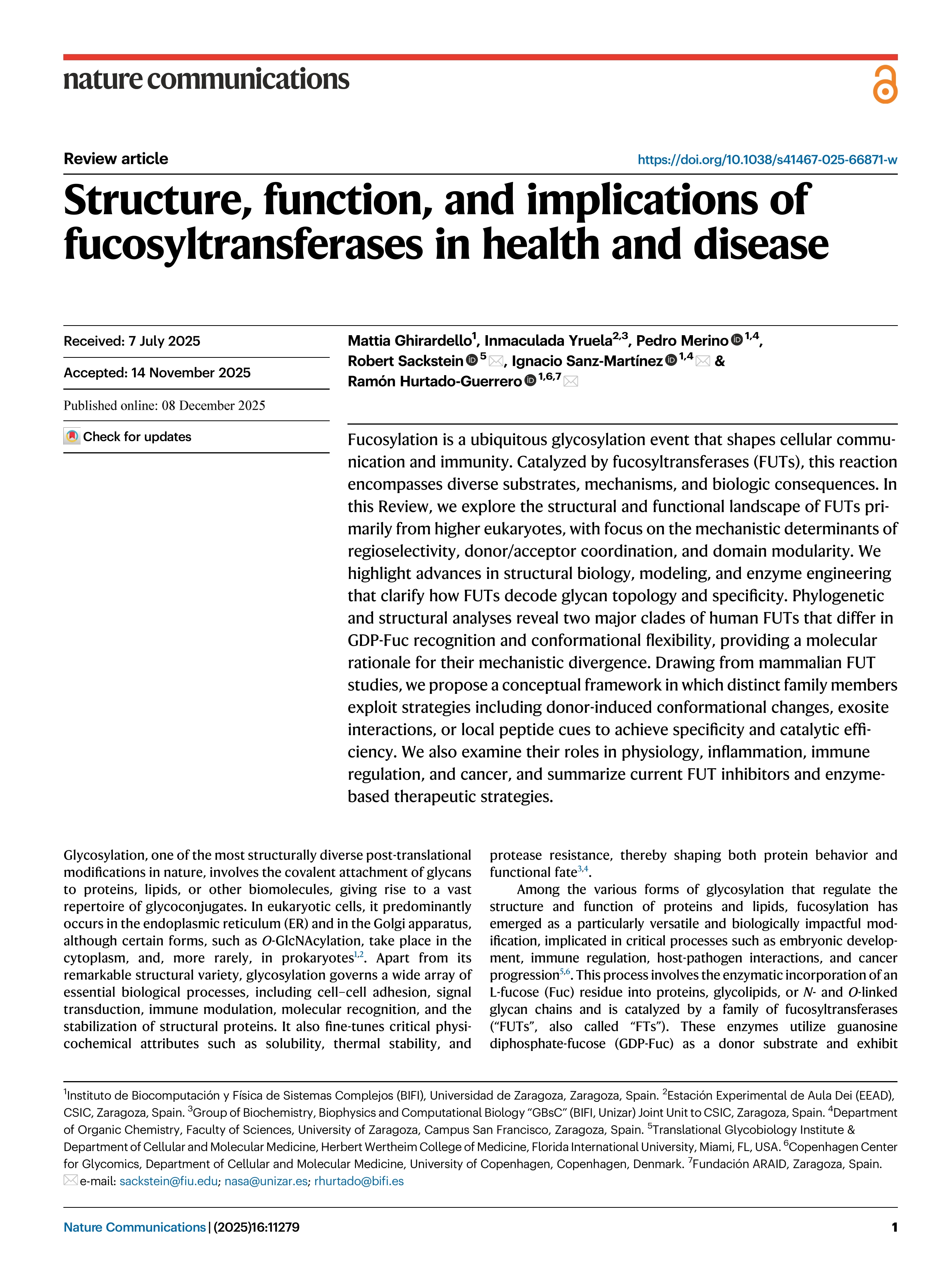 Structure, function, and implications of fucosyltransferases in health and disease
