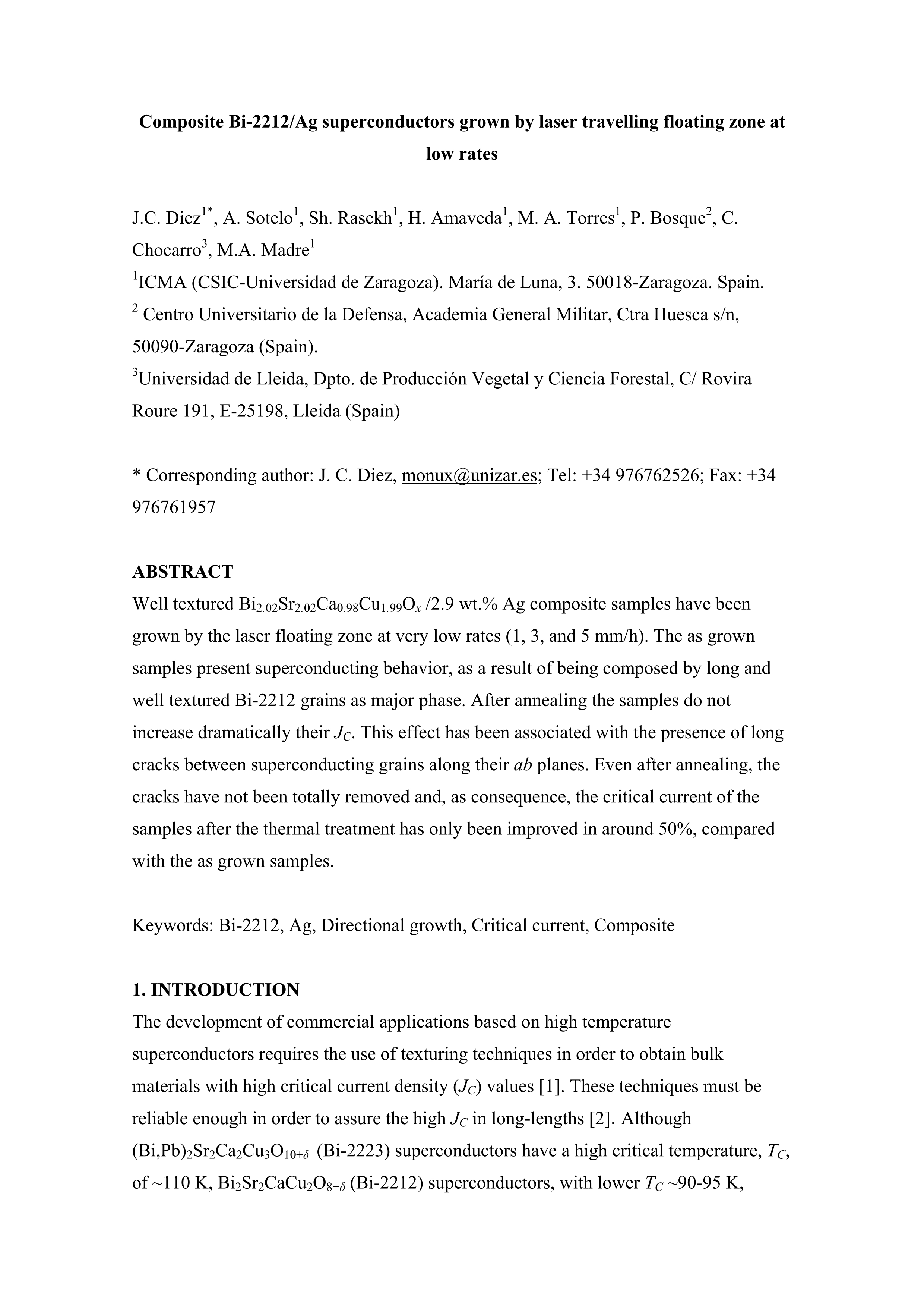 Composite Bi-2212/Ag Superconductors Grown by Laser Travelling Floating Zone at Low Rates