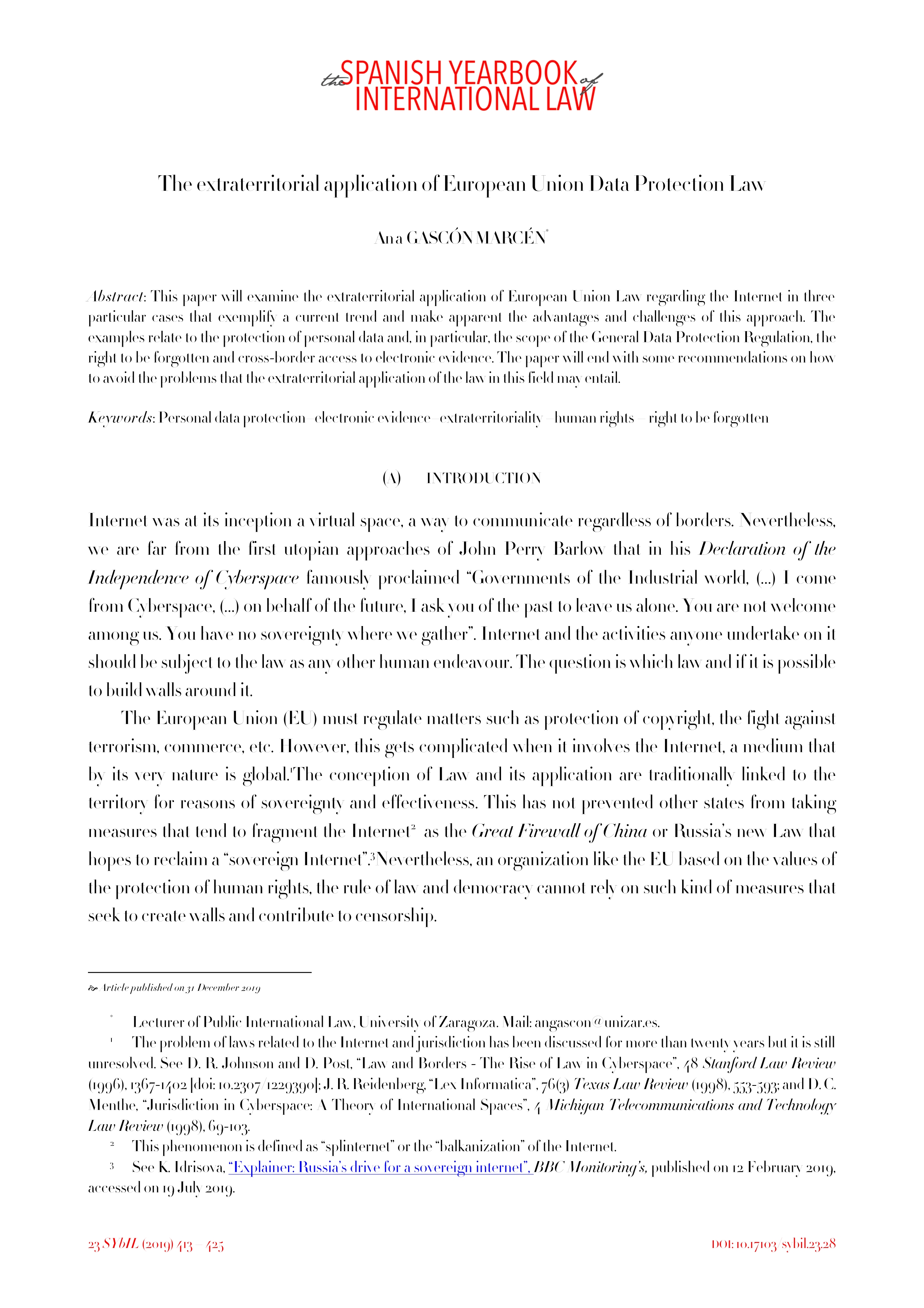 The extraterritorial application of European Union data protection law