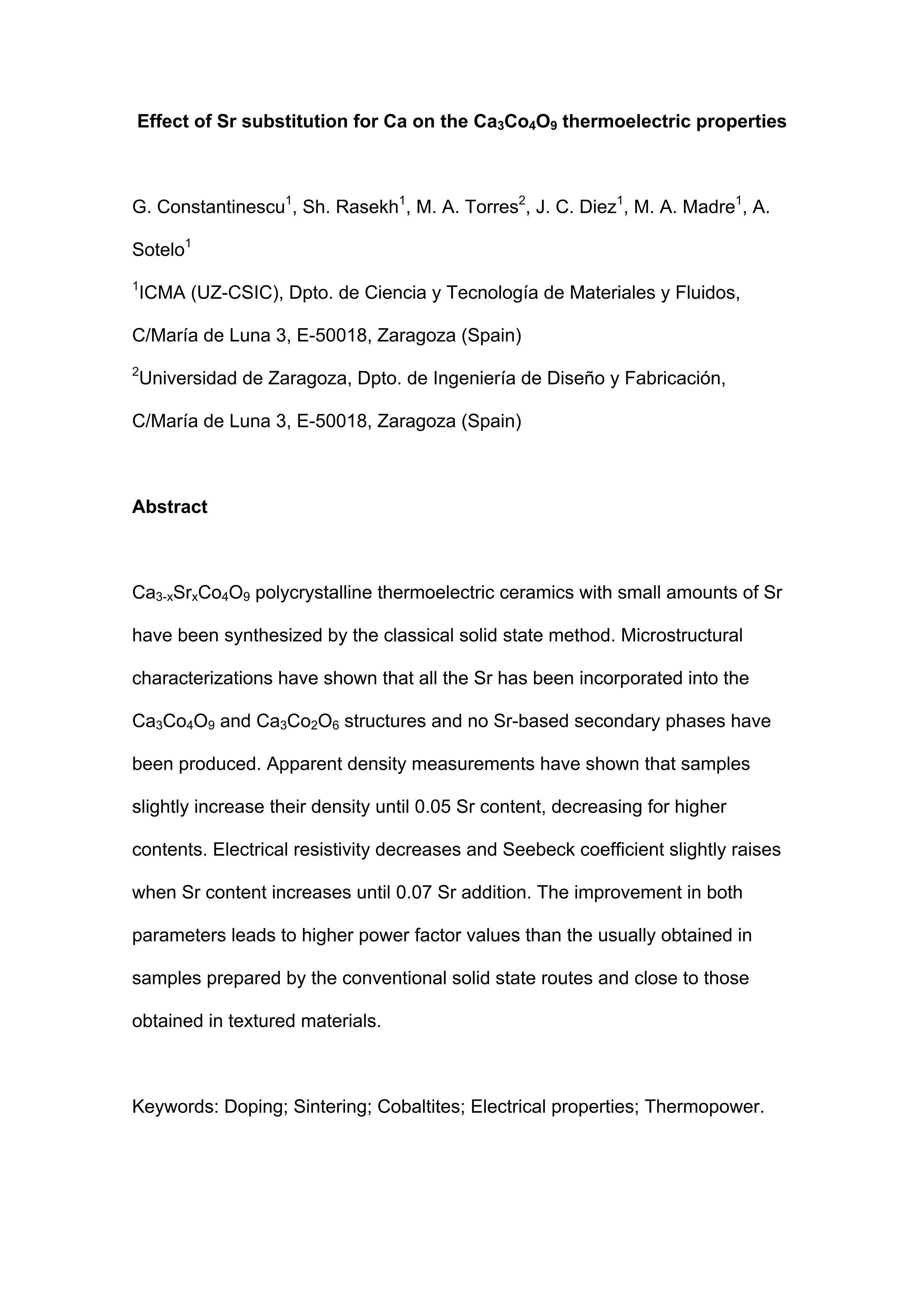 Effect of Sr substitution for Ca on the Ca3Co4O 9 thermoelectric properties
