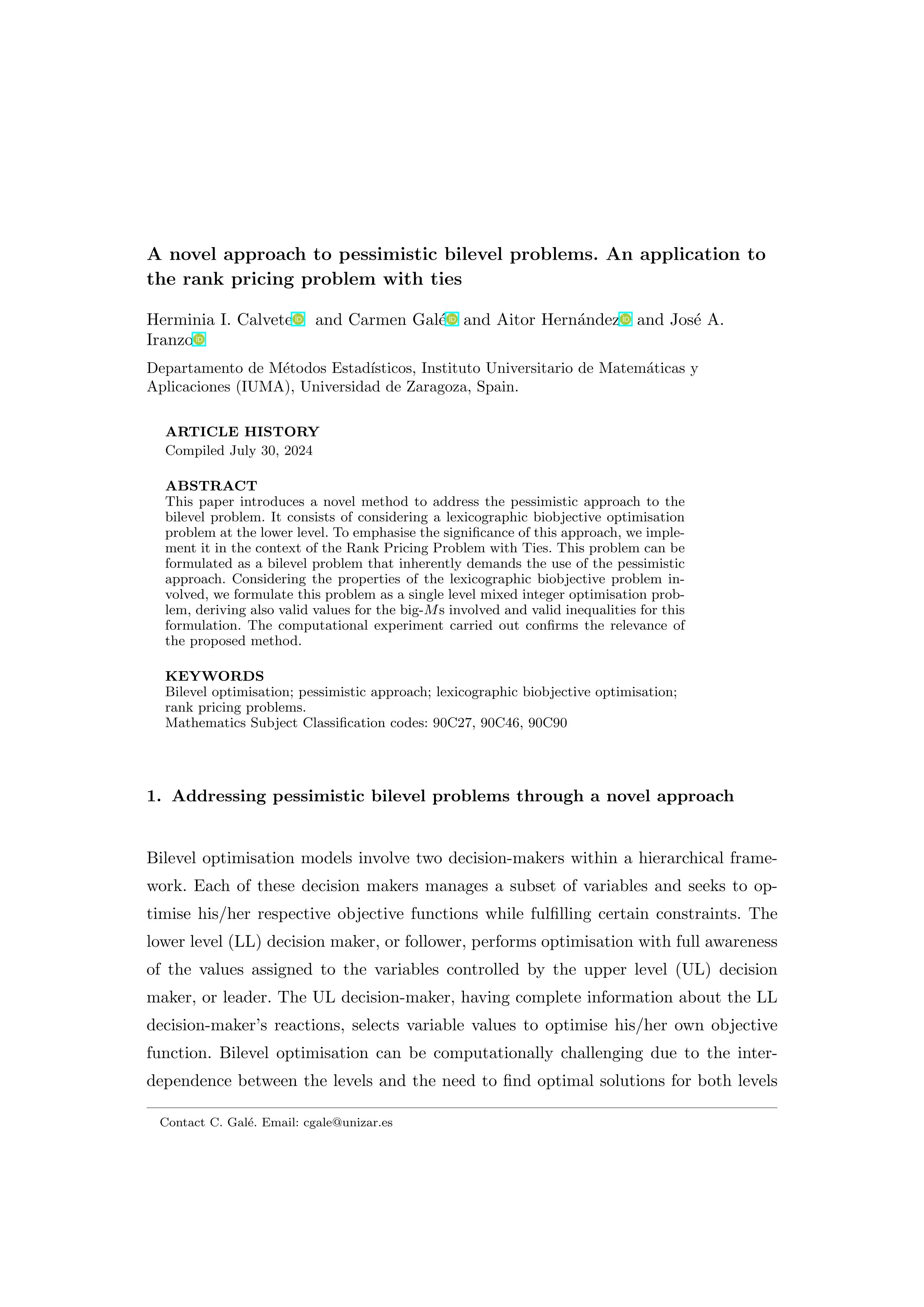 A novel approach to pessimistic bilevel problems. An application to the rank pricing problem with ties