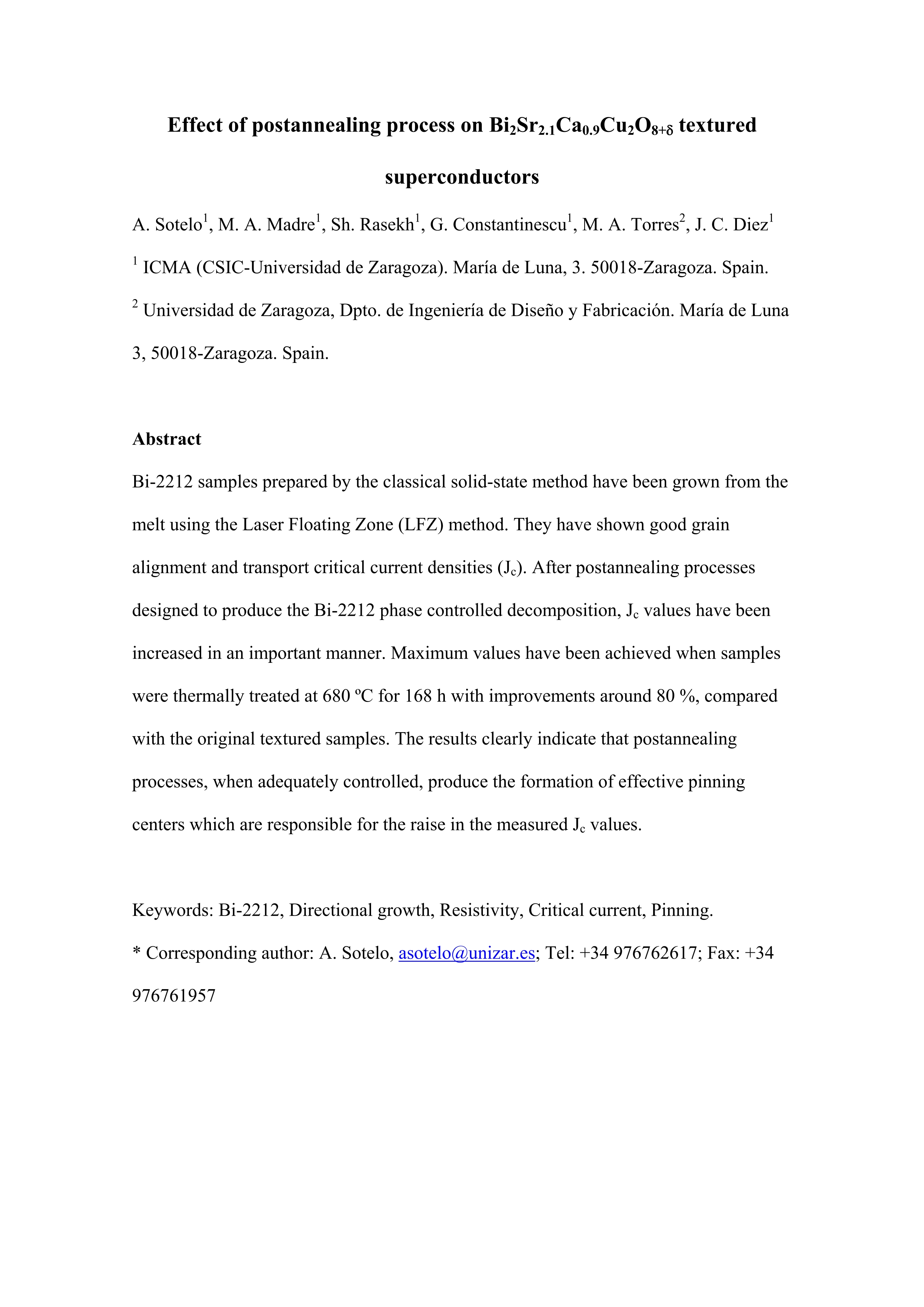 Effect of postannealing process on Bi2Sr2.1Ca 0.9Cu2O8+δ textured superconductors