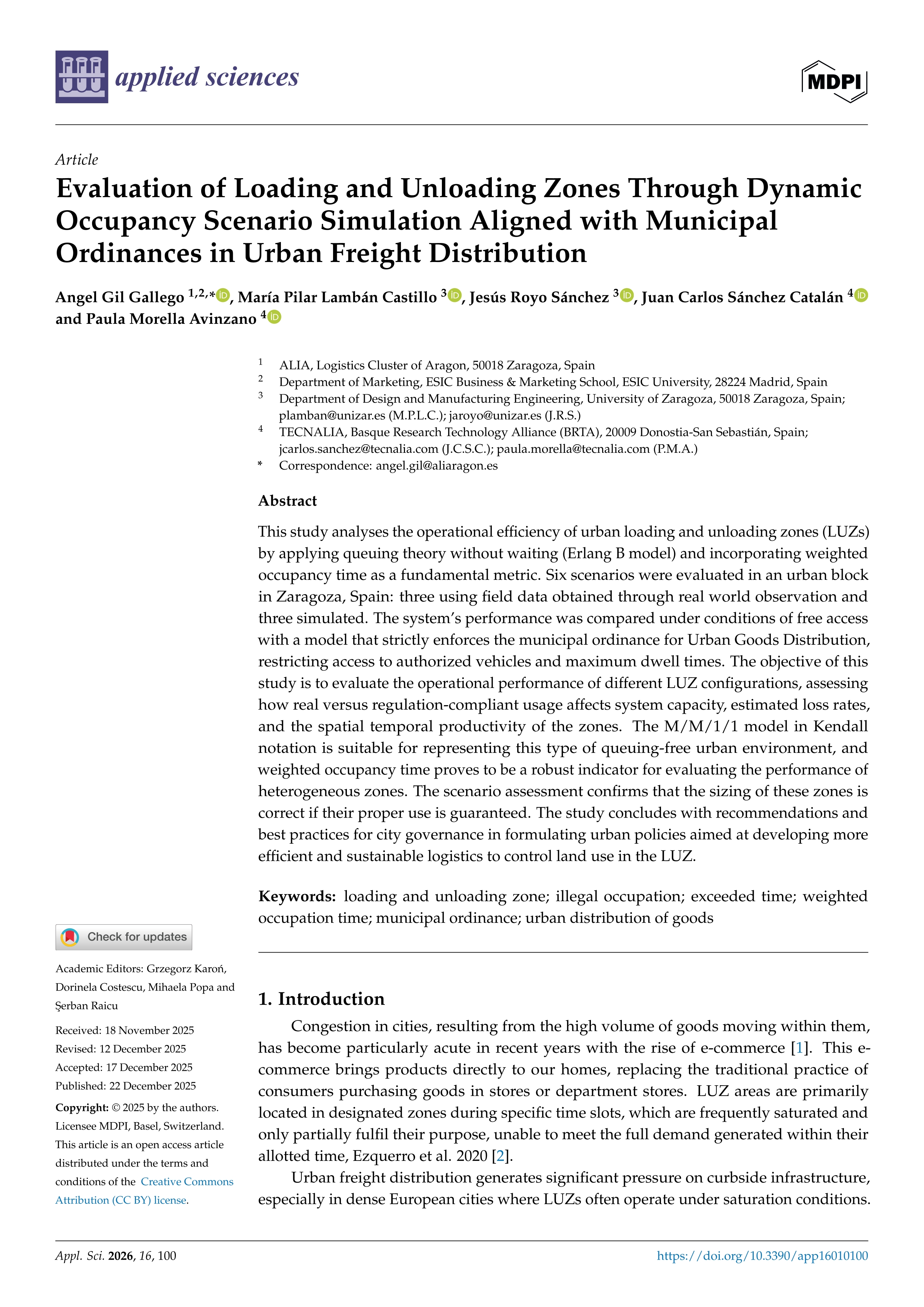 Evaluation of loading and unloading zones through dynamic occupancy scenario simulation aligned with municipal ordinances in urban freight distribution